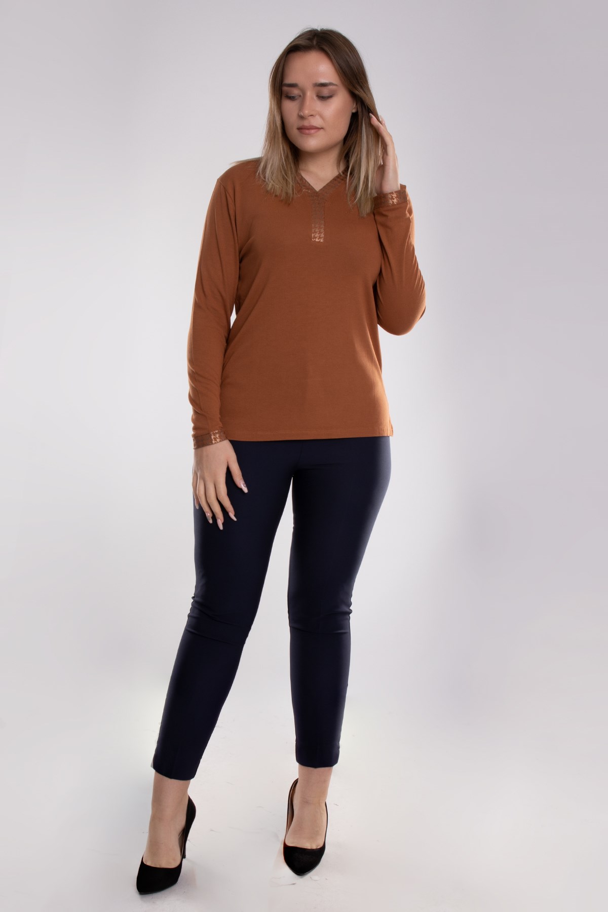 5020 Büyük Beden Vyaka Kazayağı Detay Viscon Kadın Bluz