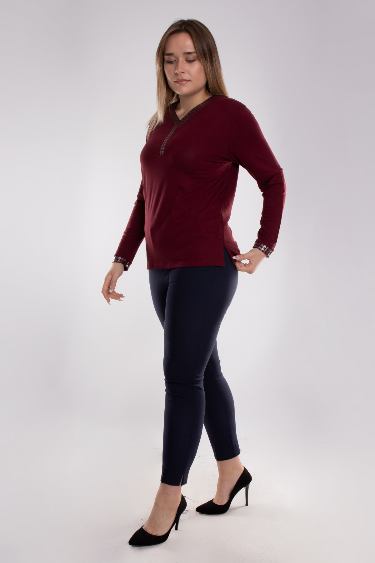 5020 Büyük Beden Vyaka Kazayağı Detay Viscon Kadın Bluz