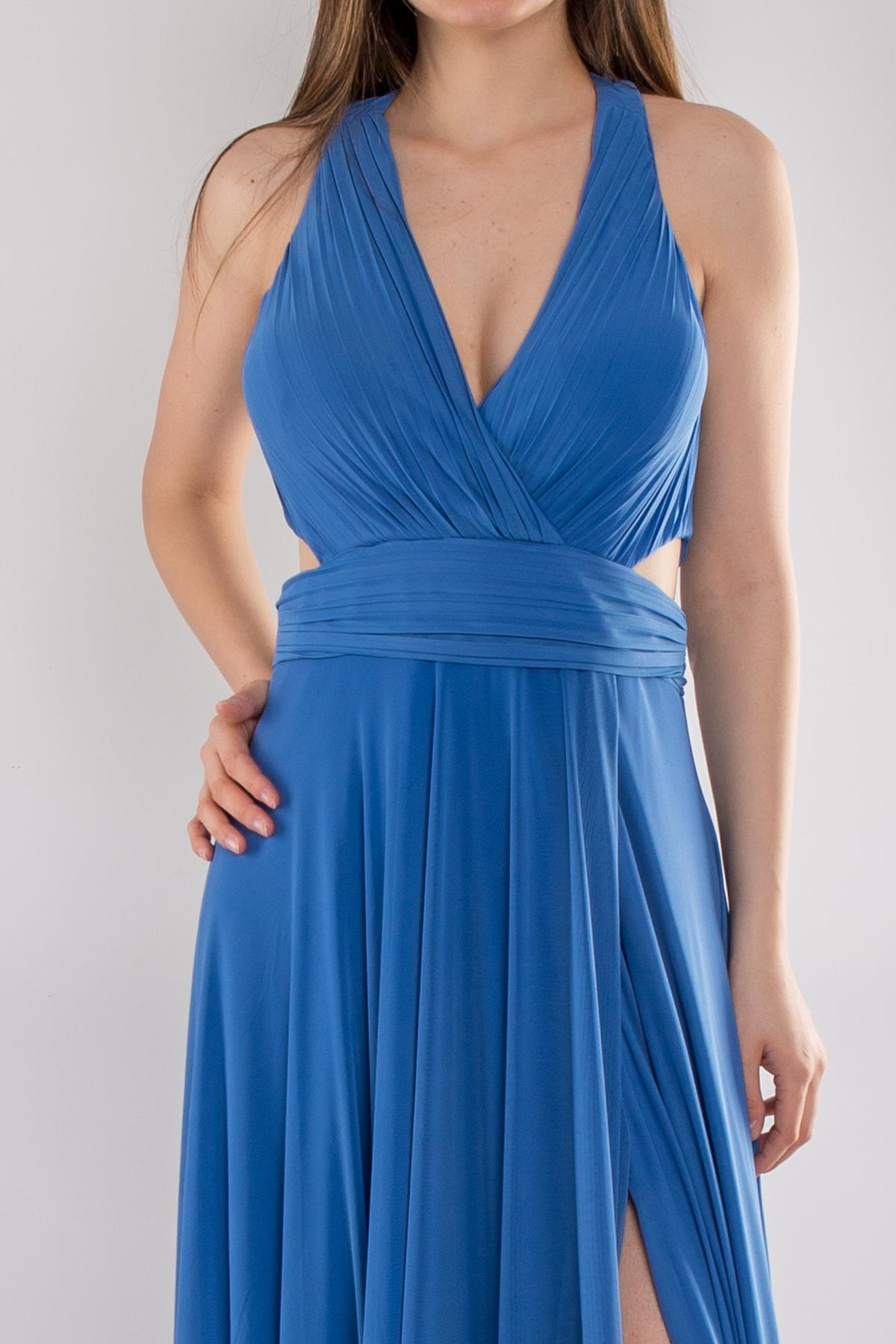 5021 Beli Drapeli Gögsü Pliseli Jessica Uzun Tül Elbise