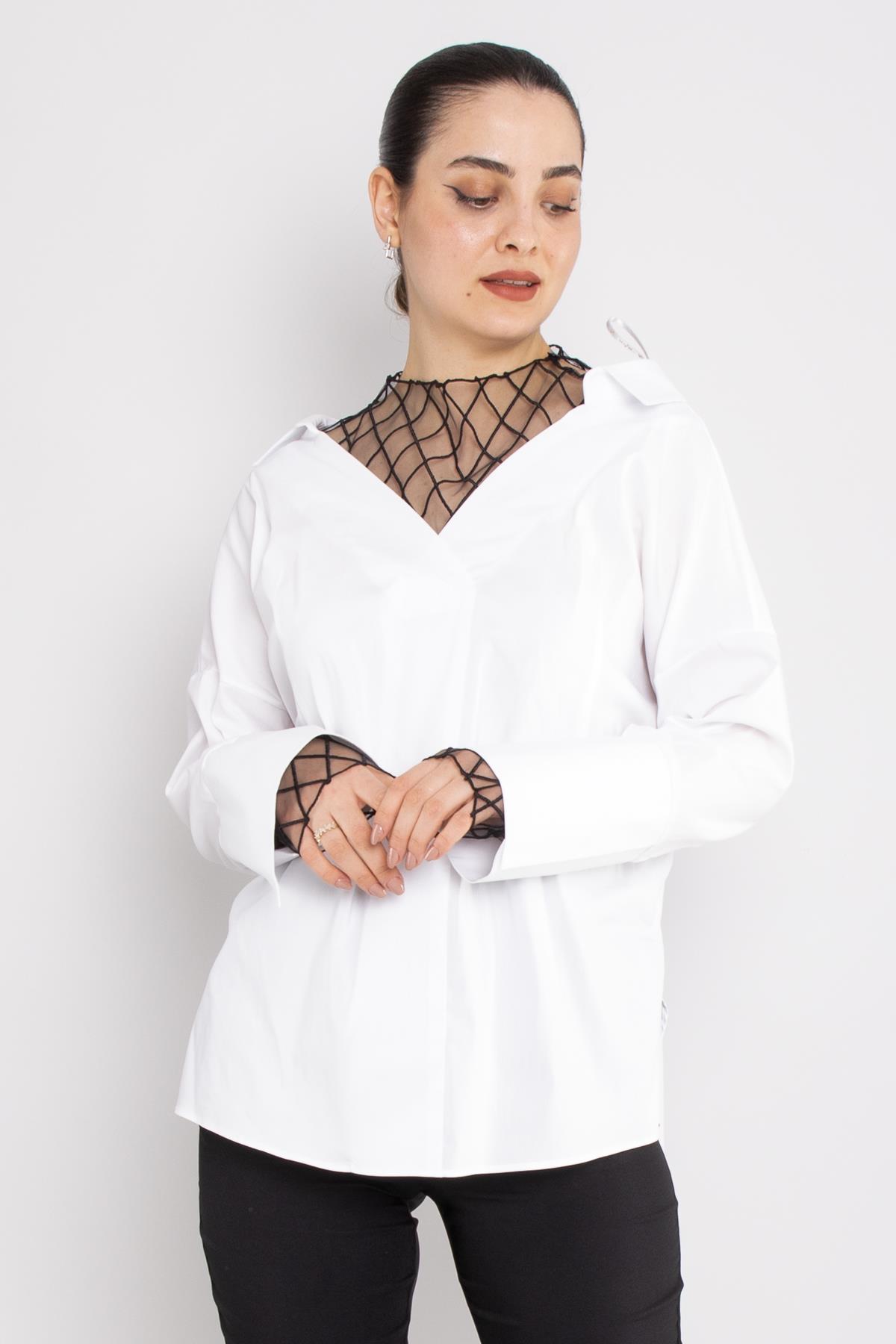 50284 File Detay Pamuklu Uzun Kol Gömlek