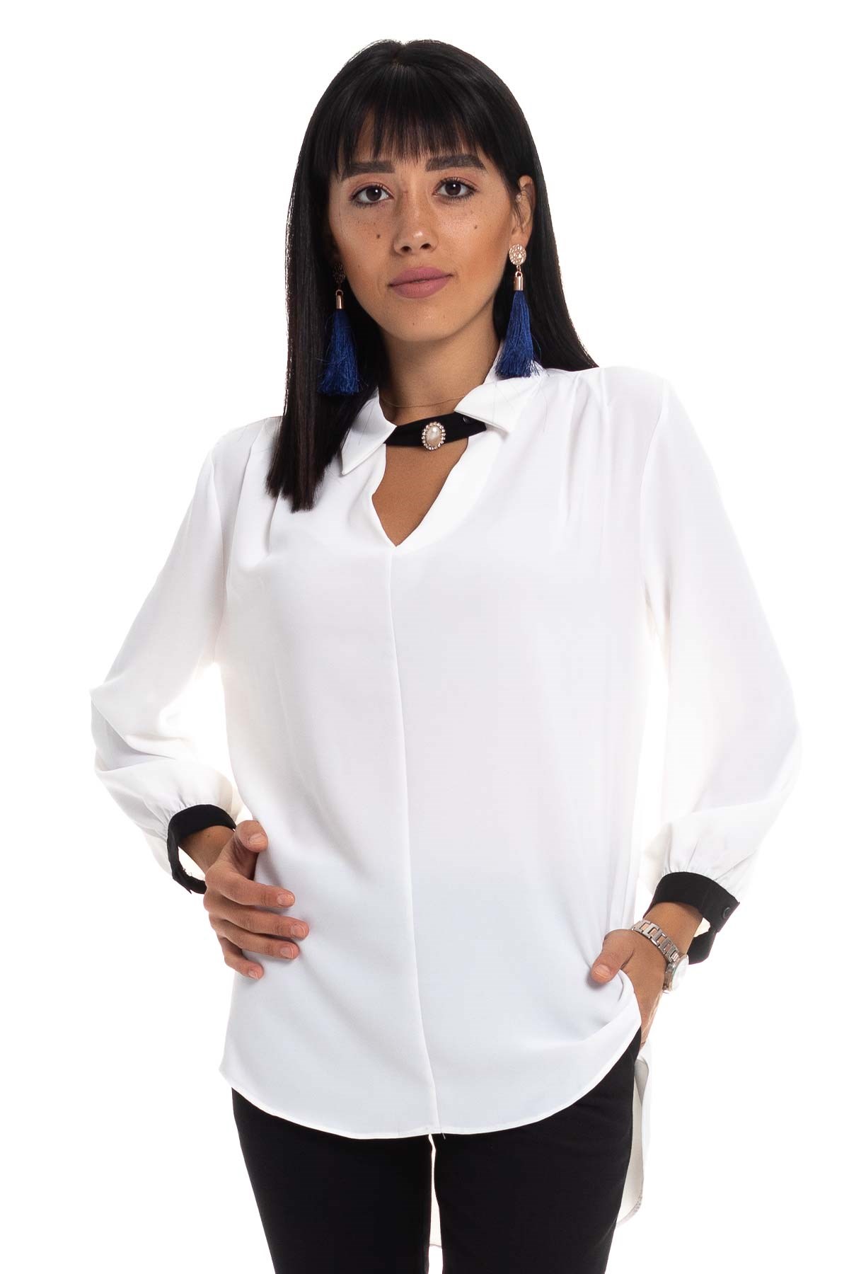 50386 Yaka Bantlı Şifon Bluz