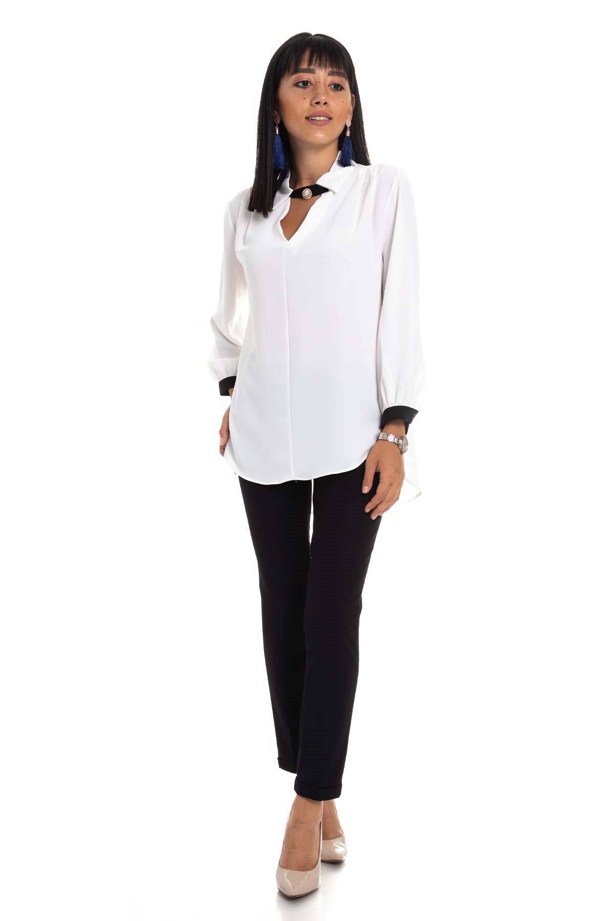 50386 Yaka Bantlı Şifon Bluz