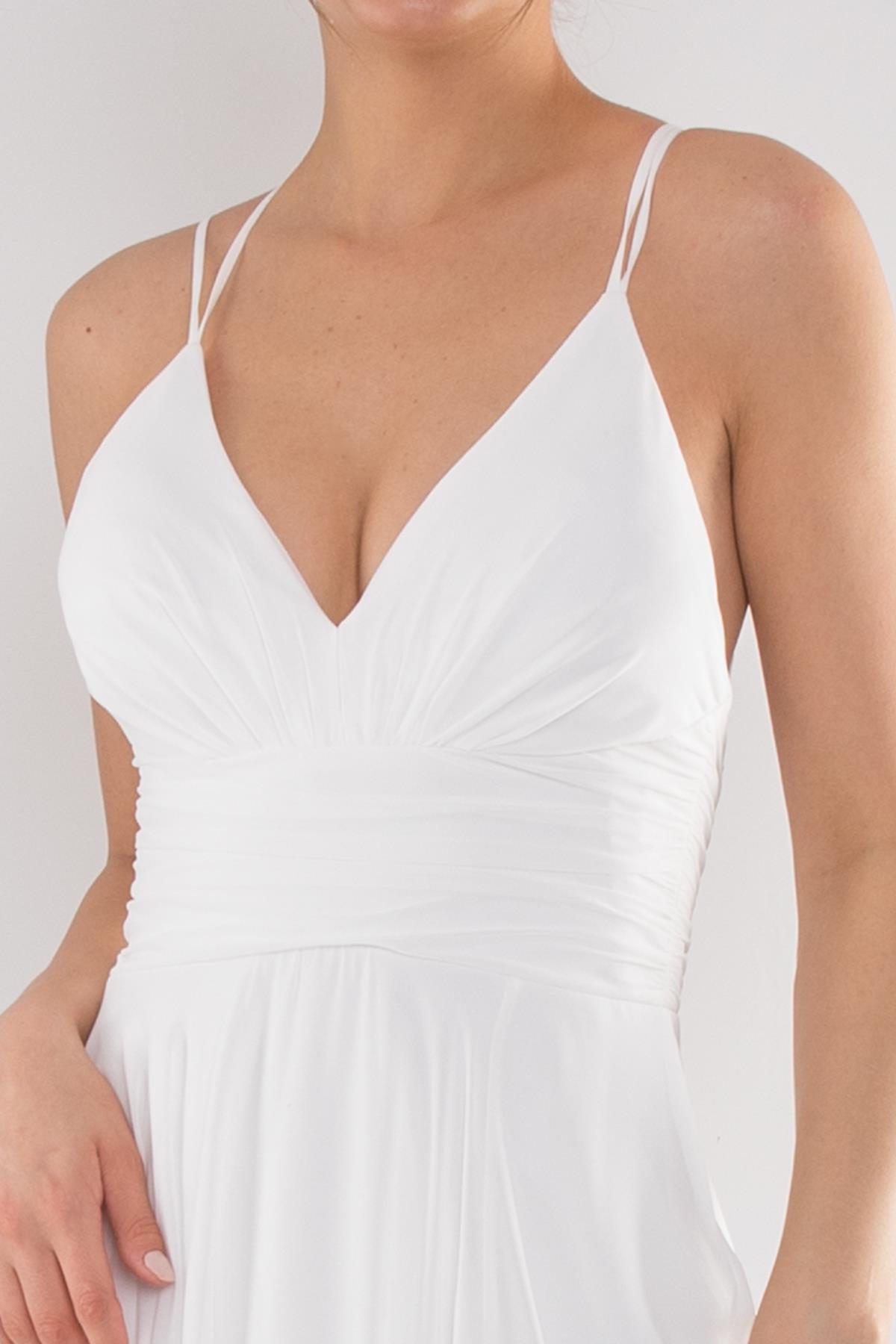 5046 Arkası Çapraz İpli Şifon Kloş Uzun Elbise