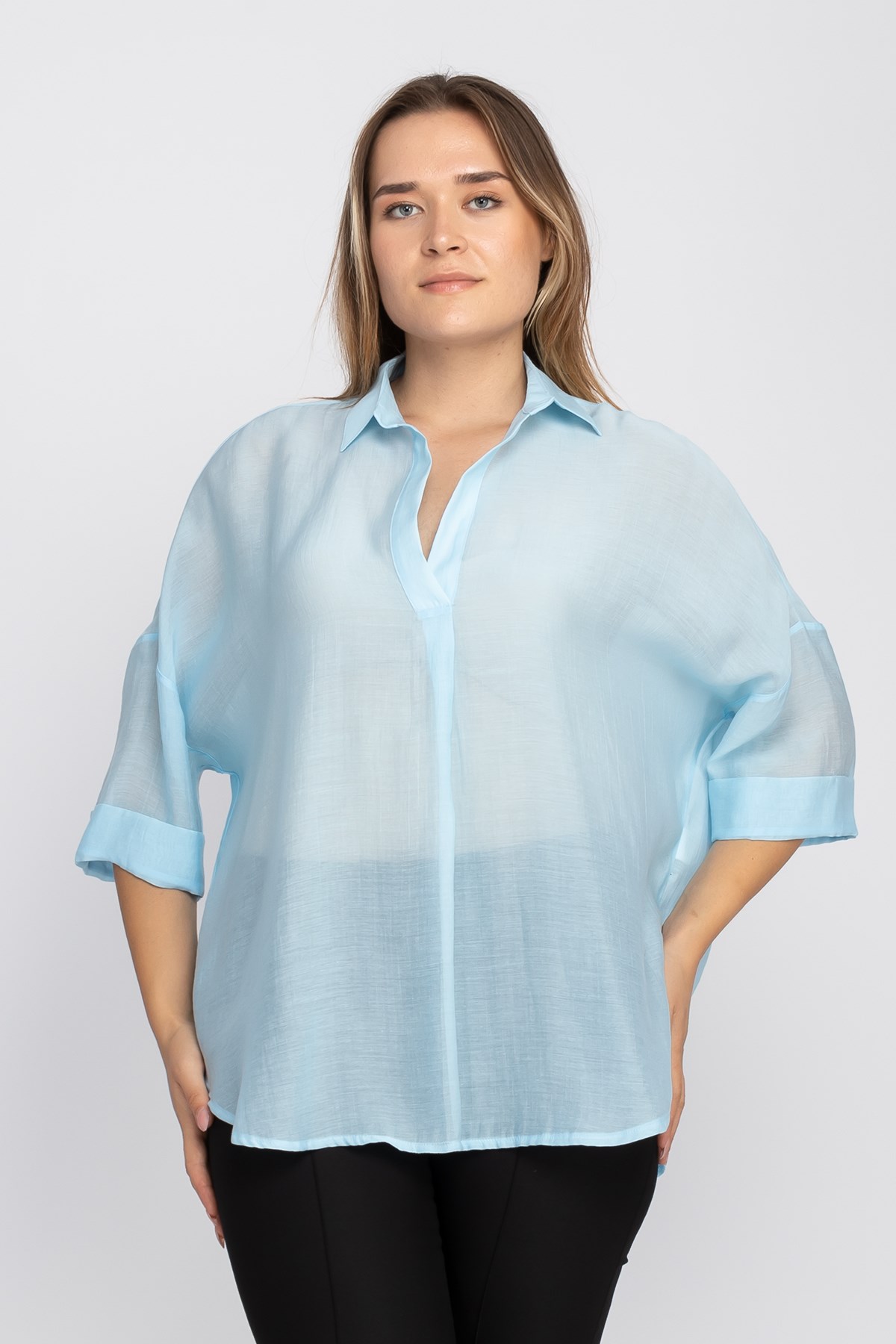 50466 Tencel Kumaş Düşük Kol Gömlek