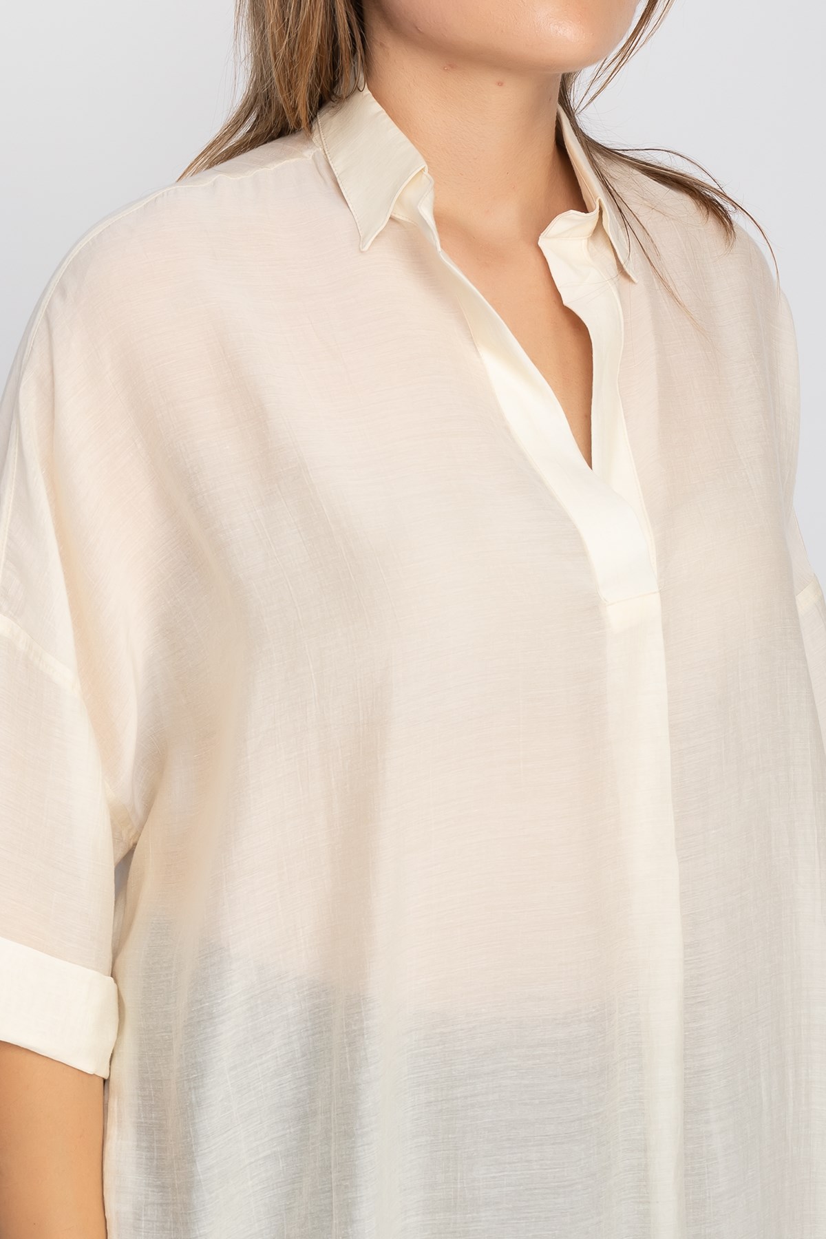 50466 Tencel Kumaş Düşük Kol Gömlek