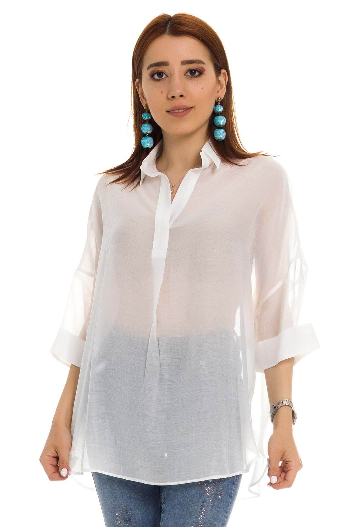 50466 Tencel Kumaş Düşük Kol Gömlek