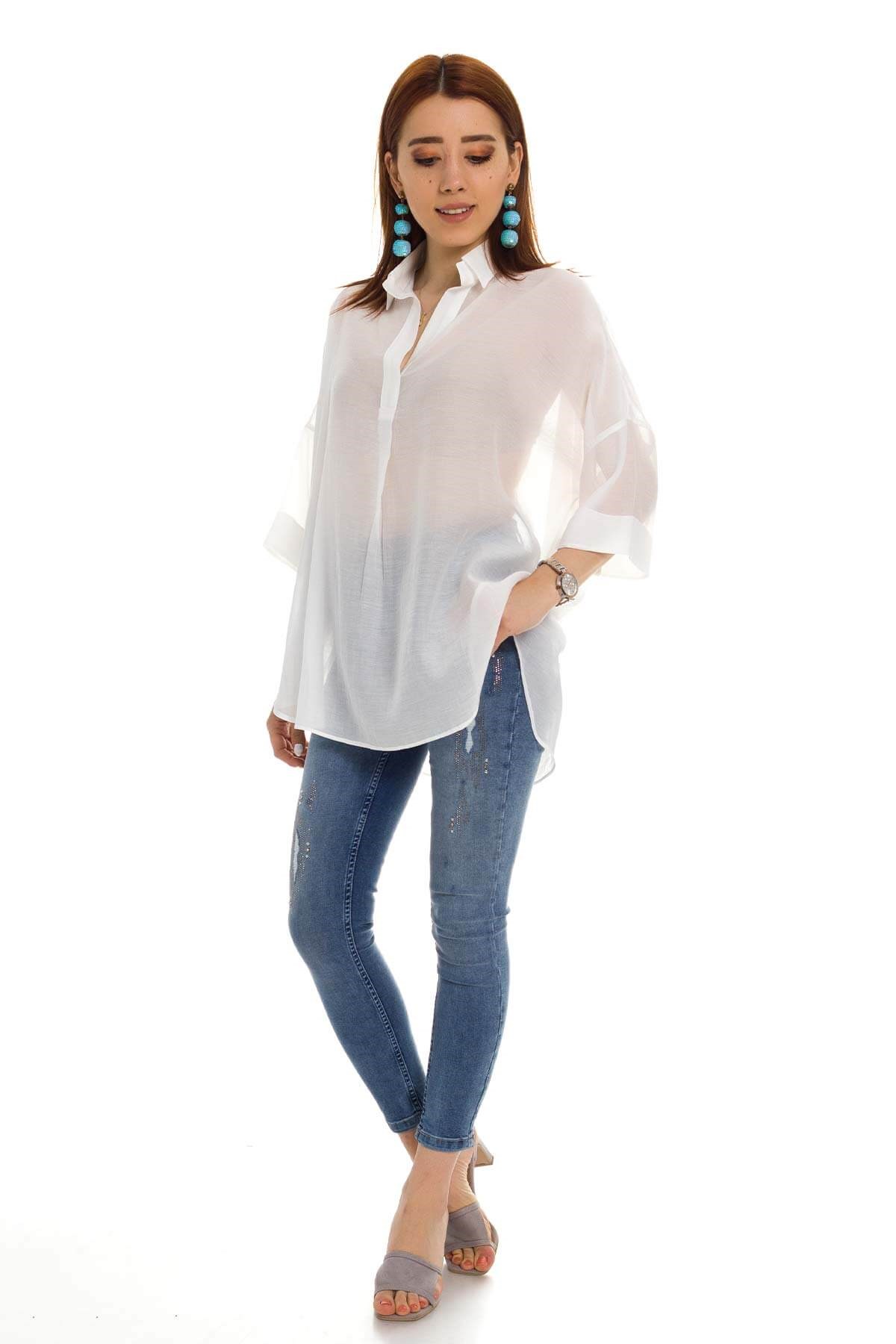 50466 Tencel Kumaş Düşük Kol Gömlek