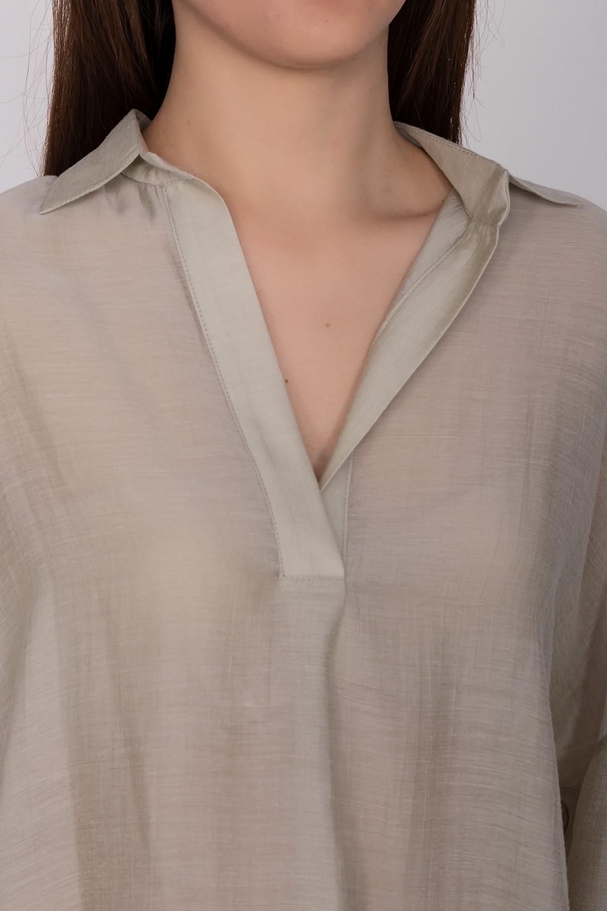 50466 Tencel Kumaş Düşük Kol Gömlek