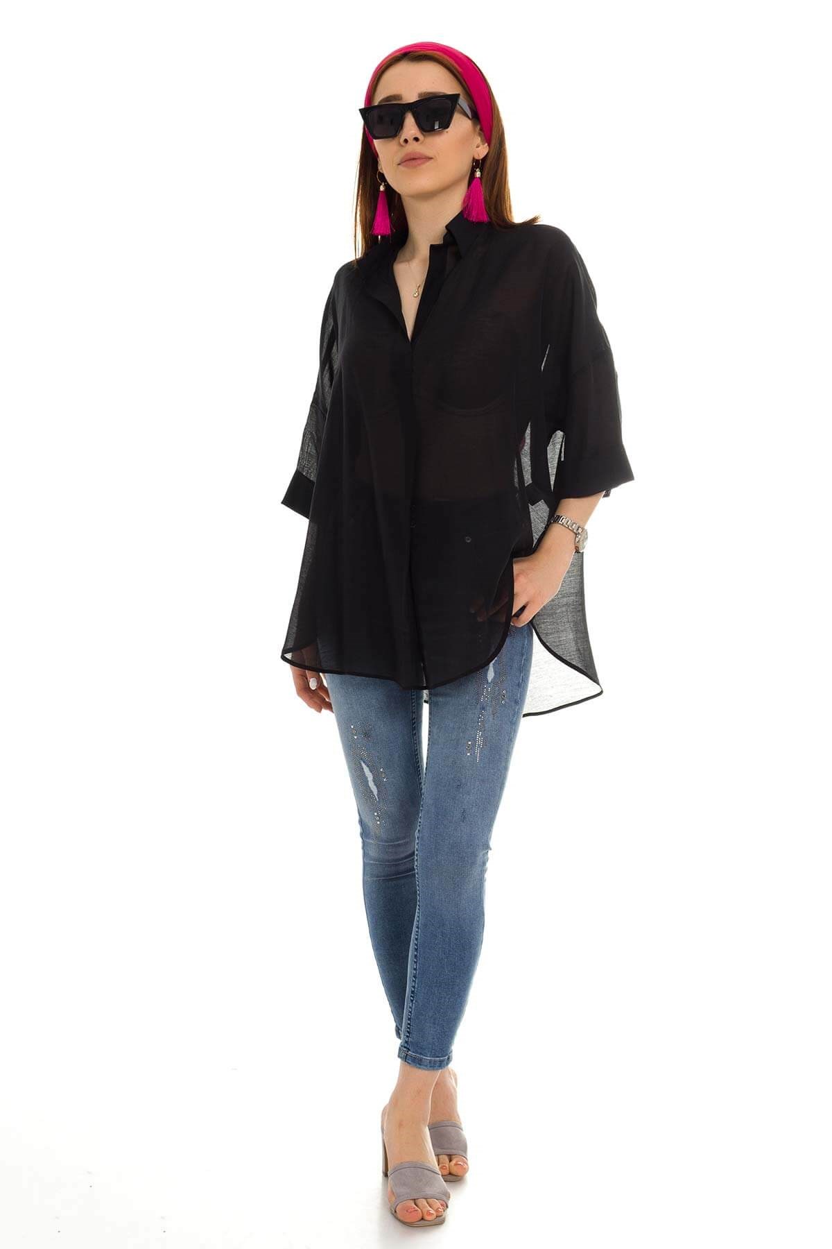 50466 Tencel Kumaş Düşük Kol Gömlek