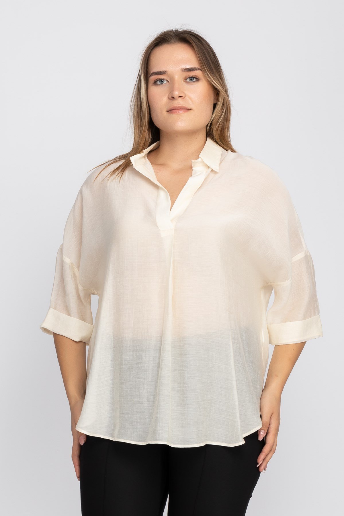 50466 Tencel Kumaş Düşük Kol Gömlek