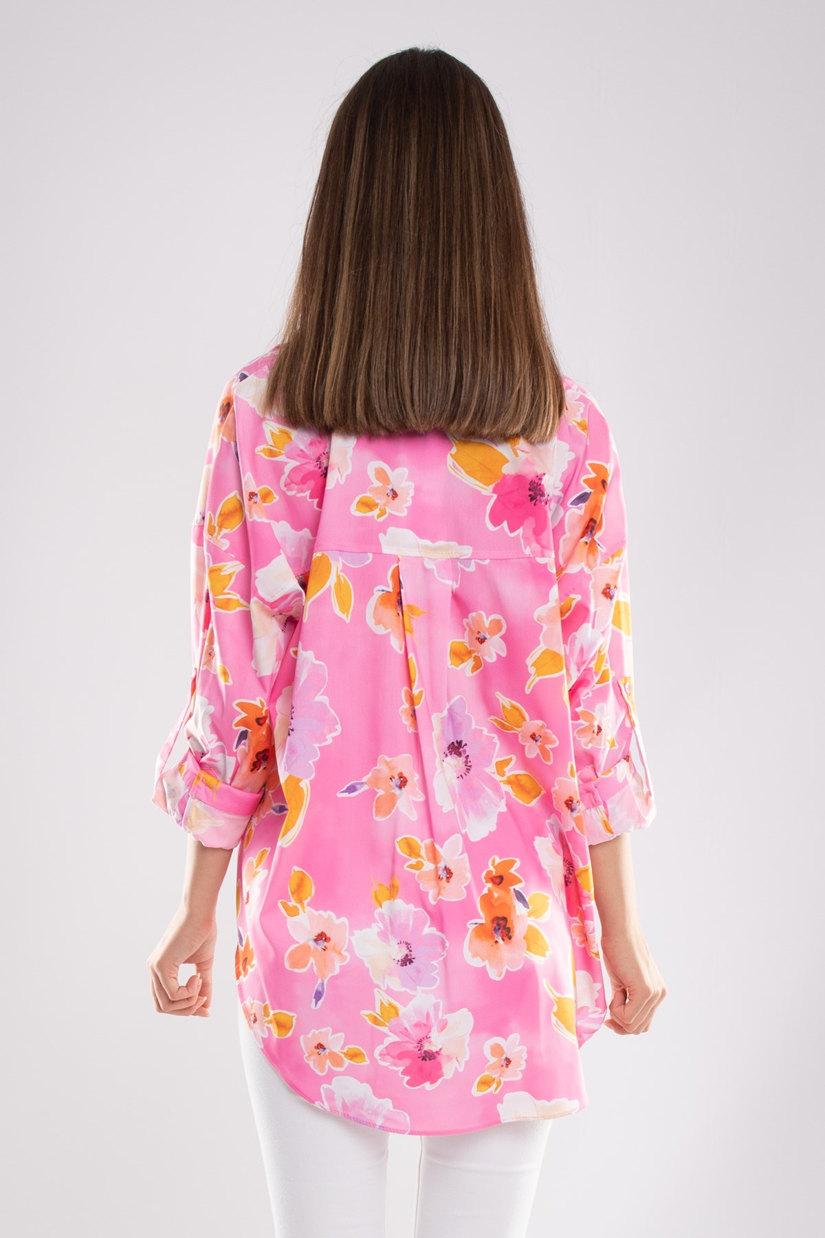 50614 Truvakar Kol Katlamalı Çiçek Desen Gömlek