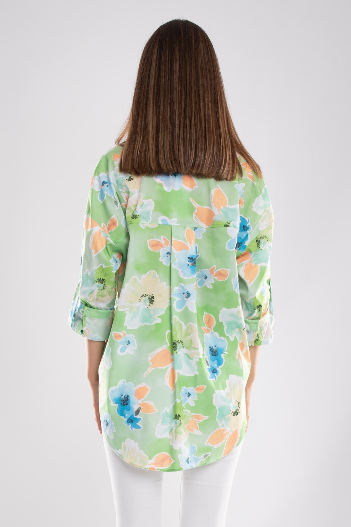 50614 Truvakar Kol Katlamalı Çiçek Desen Gömlek