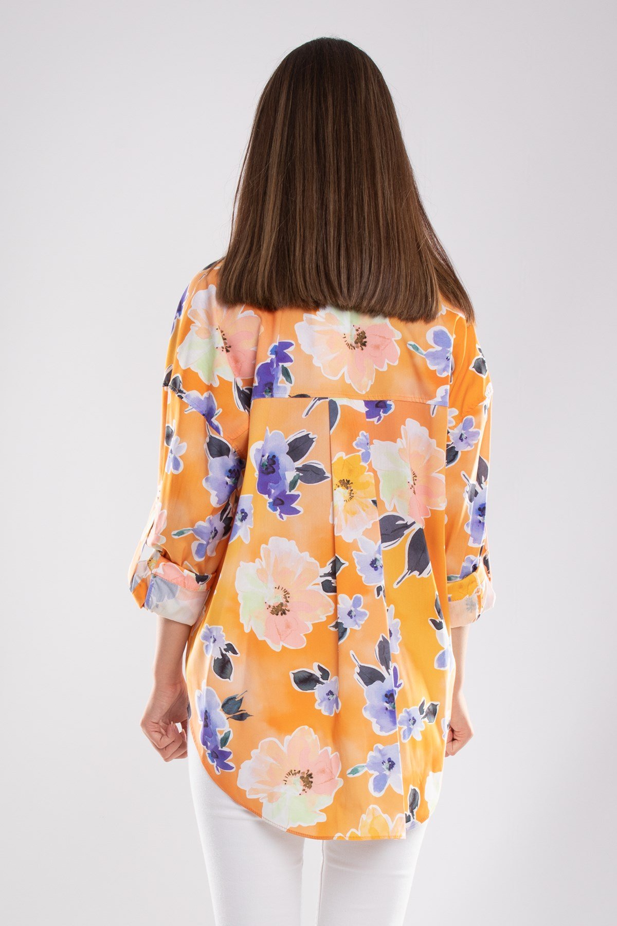 50614 Truvakar Kol Katlamalı Çiçek Desen Gömlek