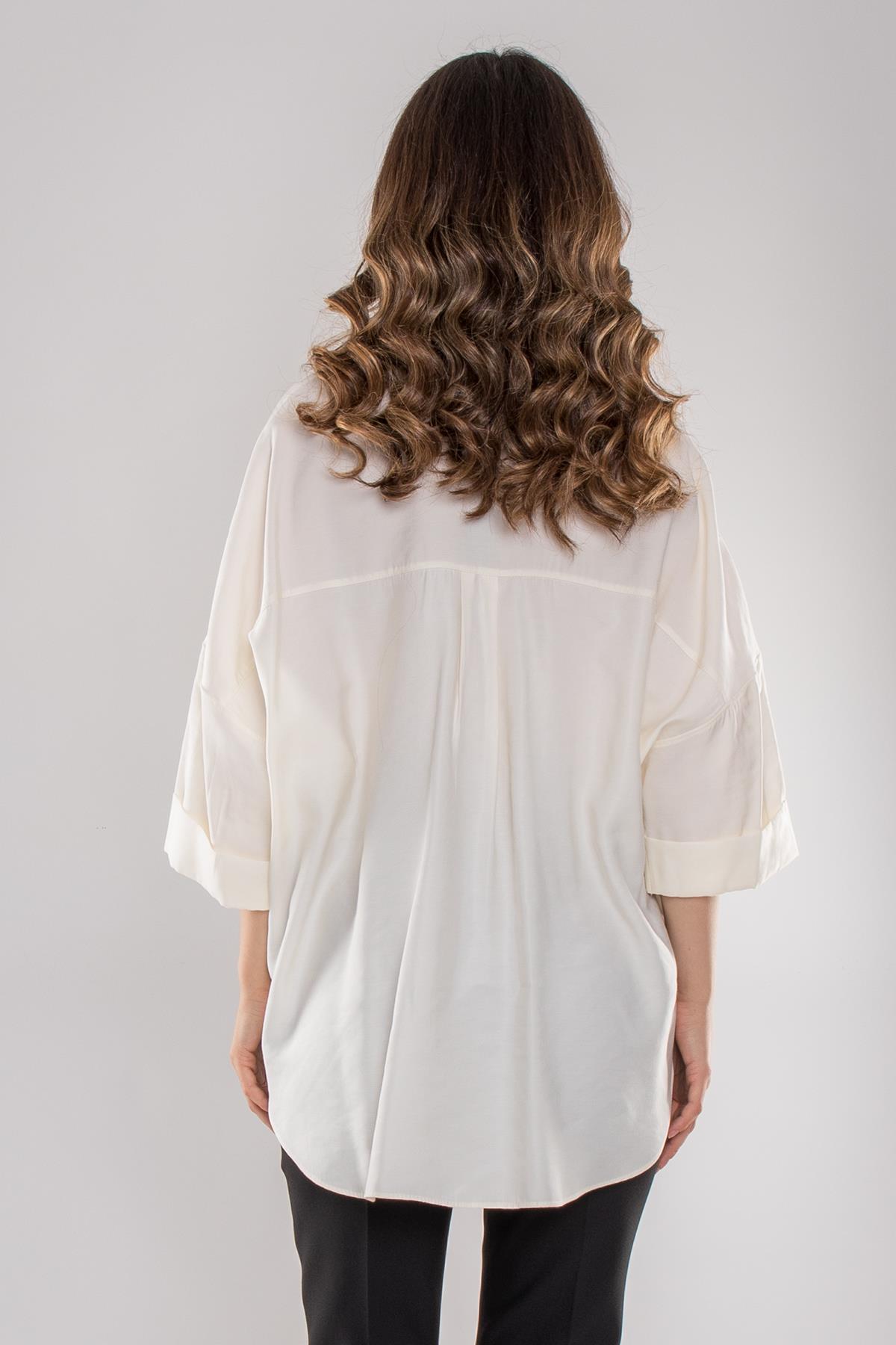 50697 Oversize Truvakar Kol V Yaka Modal Kadın Gömlek