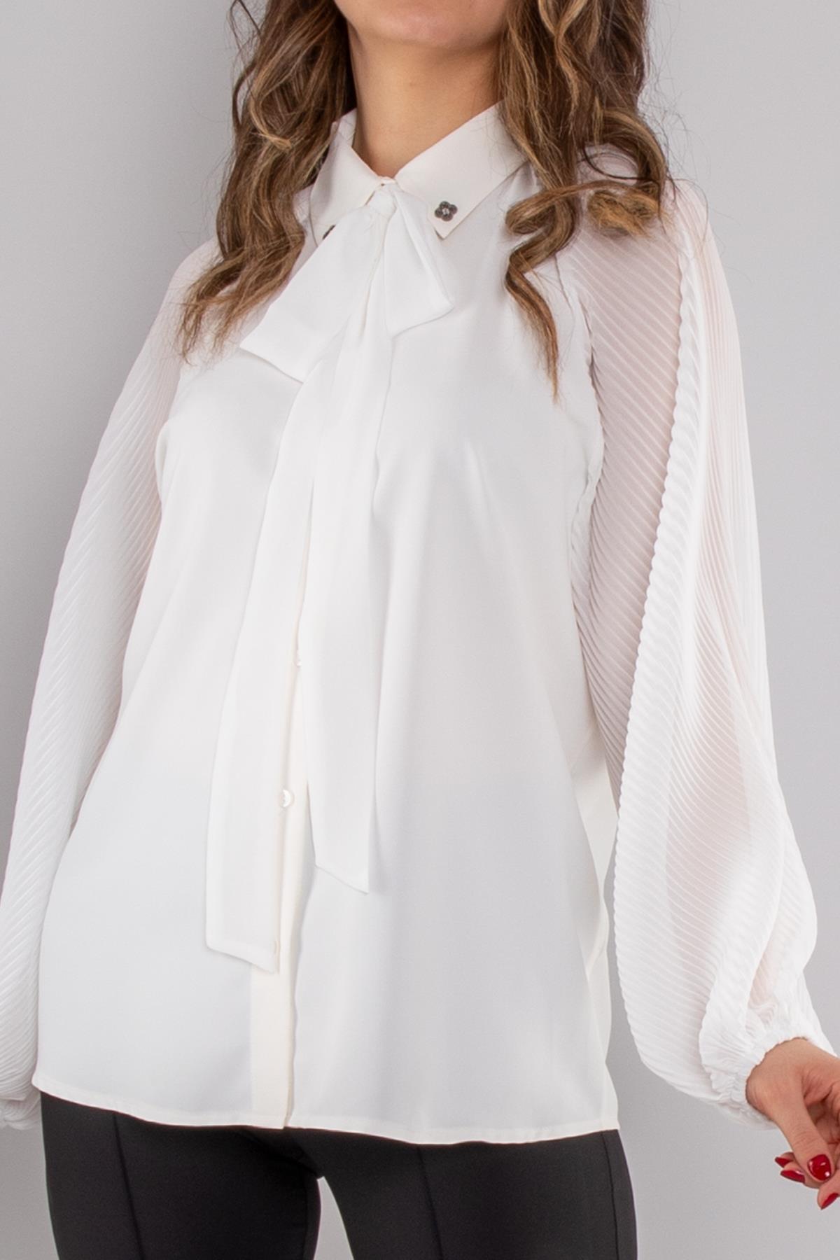 50730 Tül Akordion Kol Yaka Bağlamalı Şifon Bluz