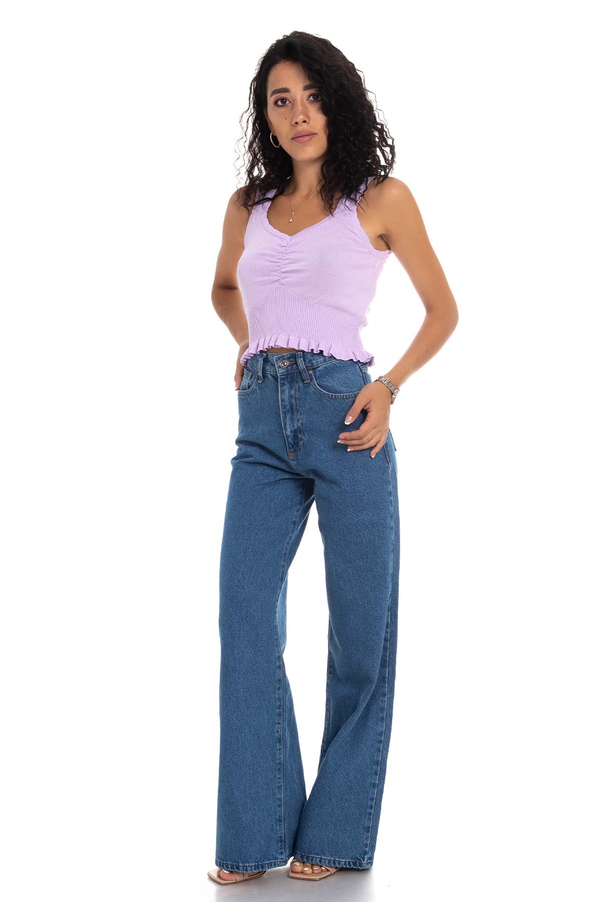 Ultra Yüksek Bel İspanyol Paça Kadın Kot Pantolon
