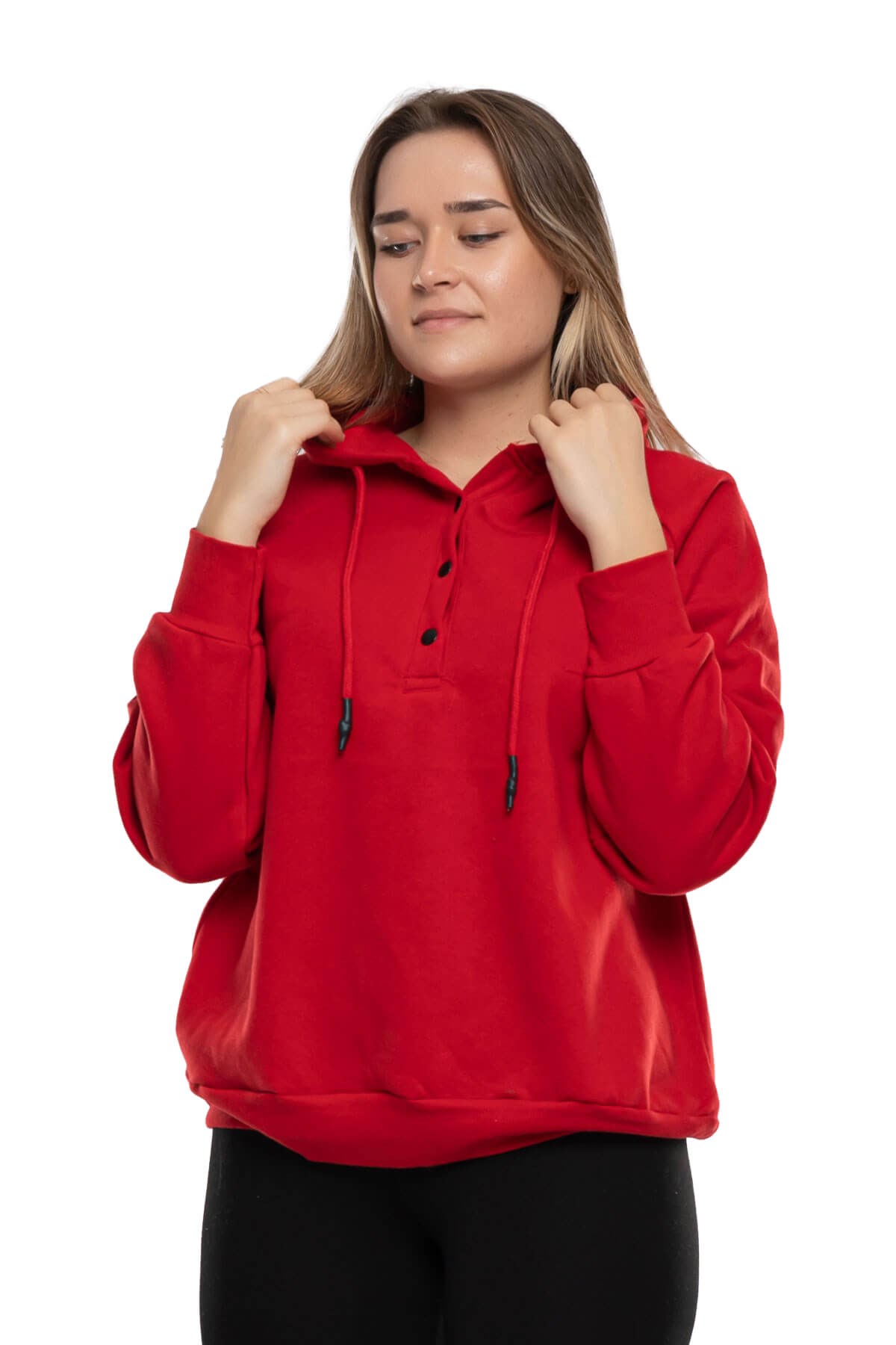 5166 Kapşonlu Yaka Çıtçıtlı İçi Şardonlu Sweat