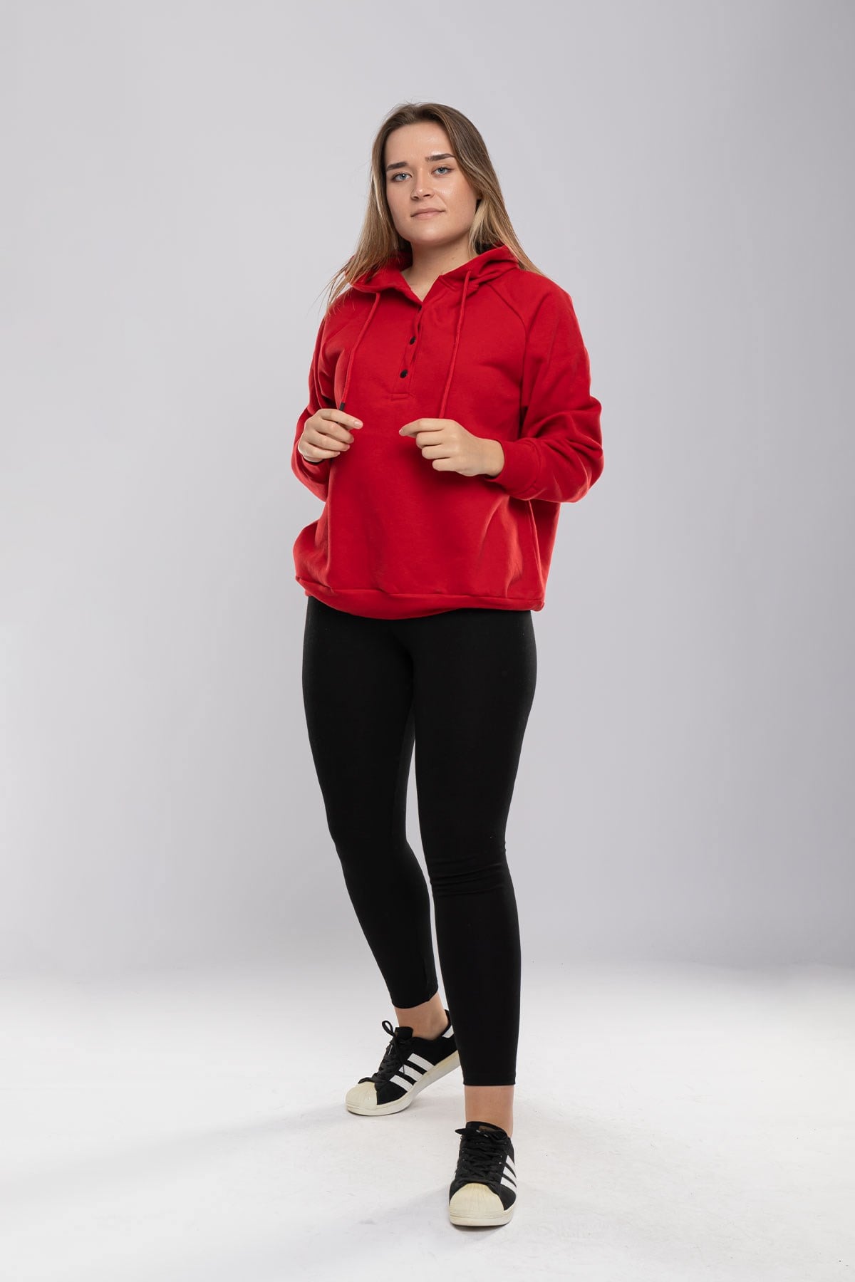 5166 Kapşonlu Yaka Çıtçıtlı İçi Şardonlu Sweat