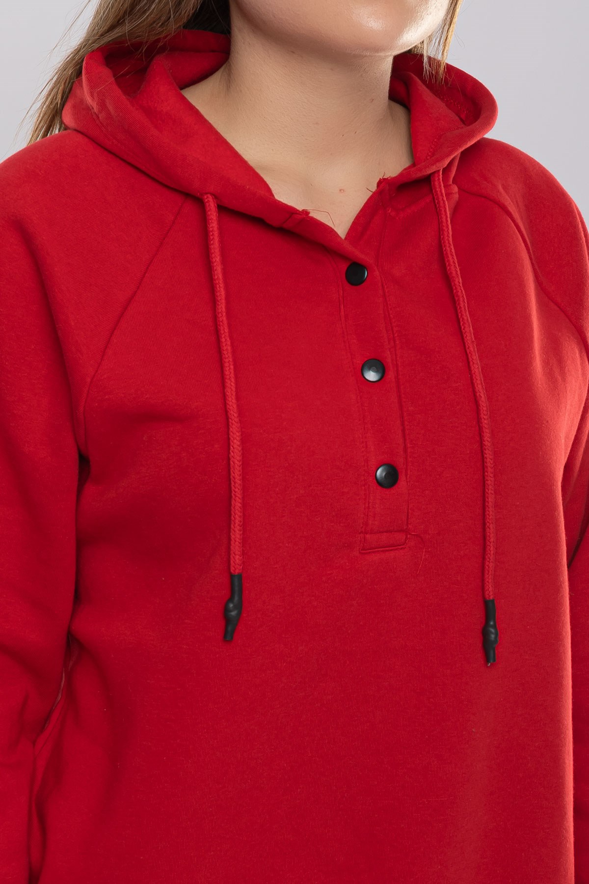 5166 Kapşonlu Yaka Çıtçıtlı İçi Şardonlu Sweat