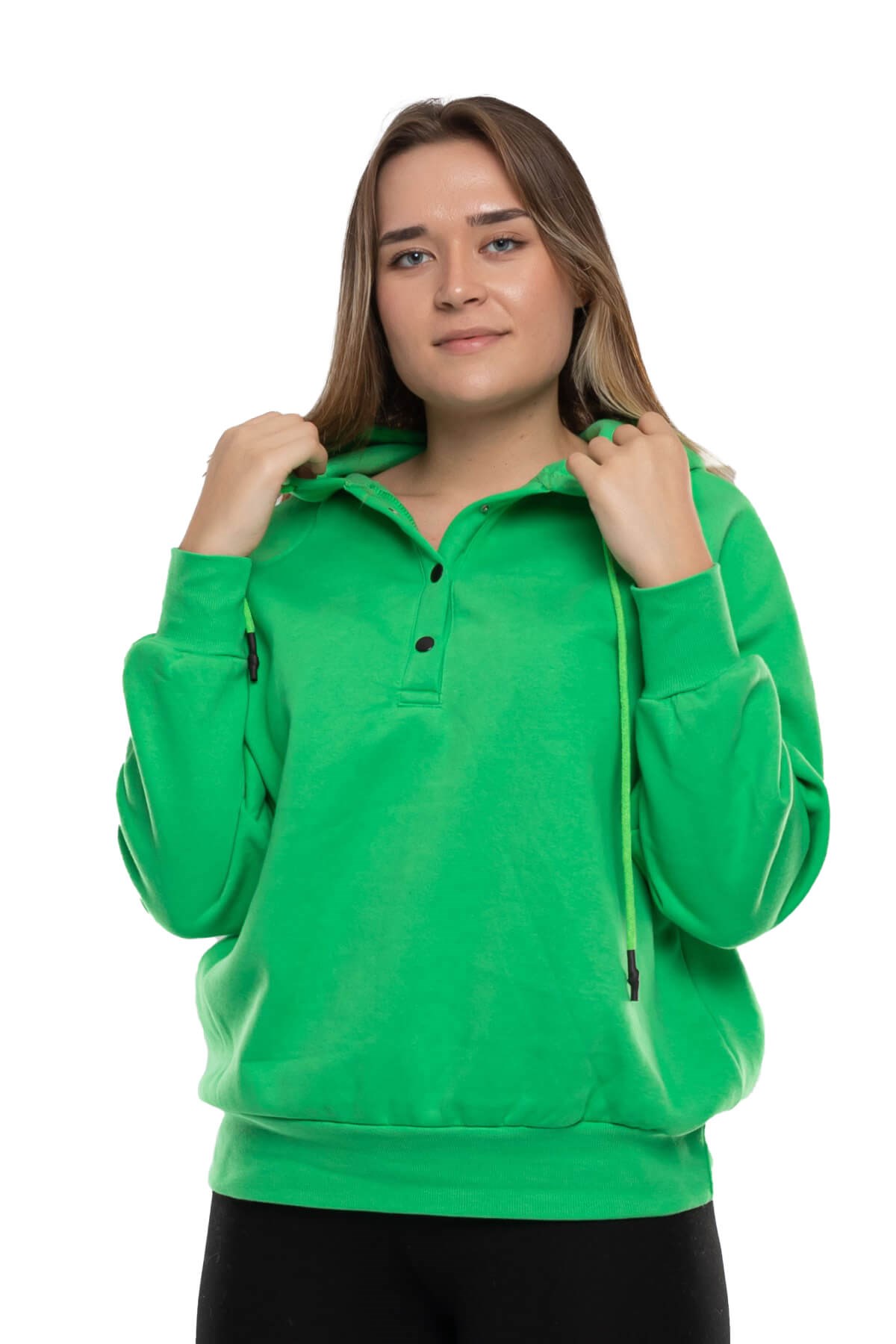5166 Kapşonlu Yaka Çıtçıtlı İçi Şardonlu Sweat