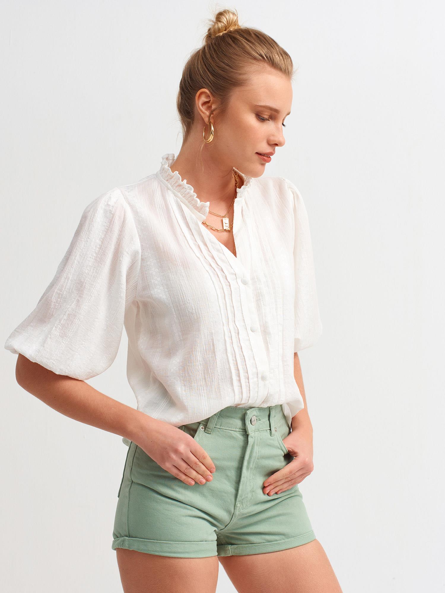 5807 Nervür Detay Balon Kol Gömlek