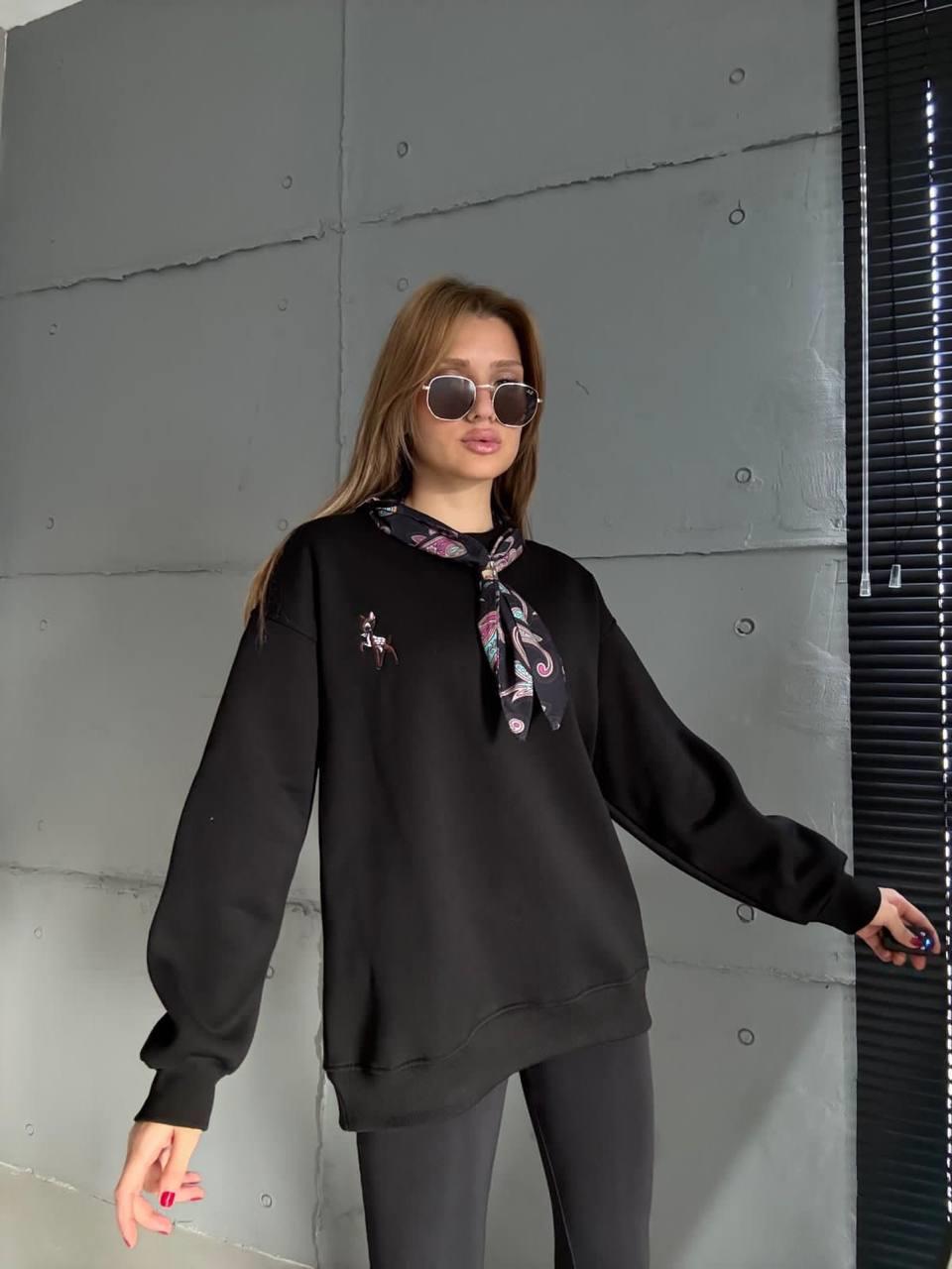 5808 Fular Detay Ceylan Nakışlı Bisiklet Yaka Sweatshirt