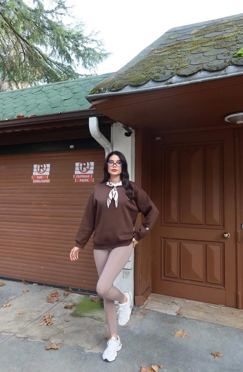 5819 Göz Baskılı Fular Detay Bisiklet Yaka Sweatshirt