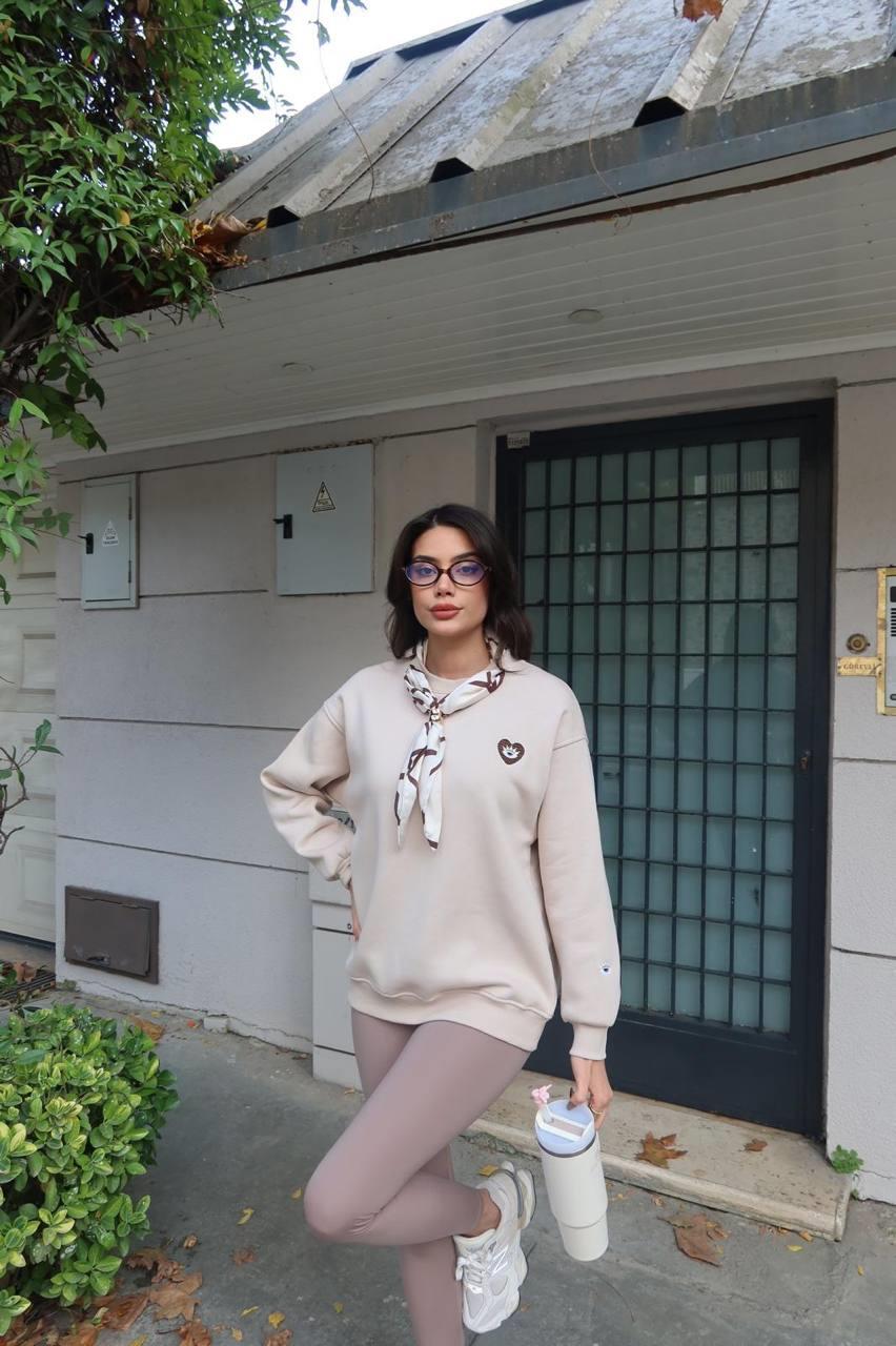 5819 Göz Baskılı Fular Detay Bisiklet Yaka Sweatshirt