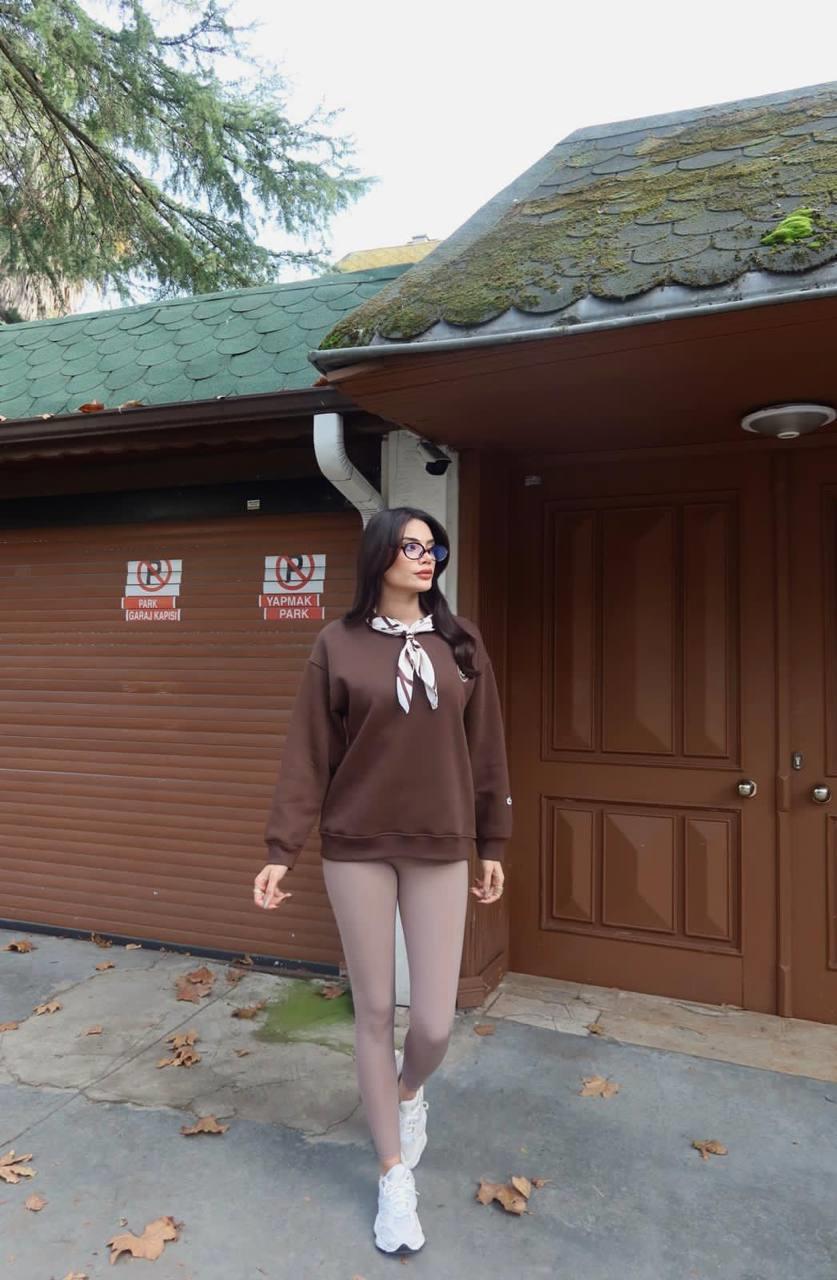 5819 Göz Baskılı Fular Detay Bisiklet Yaka Sweatshirt