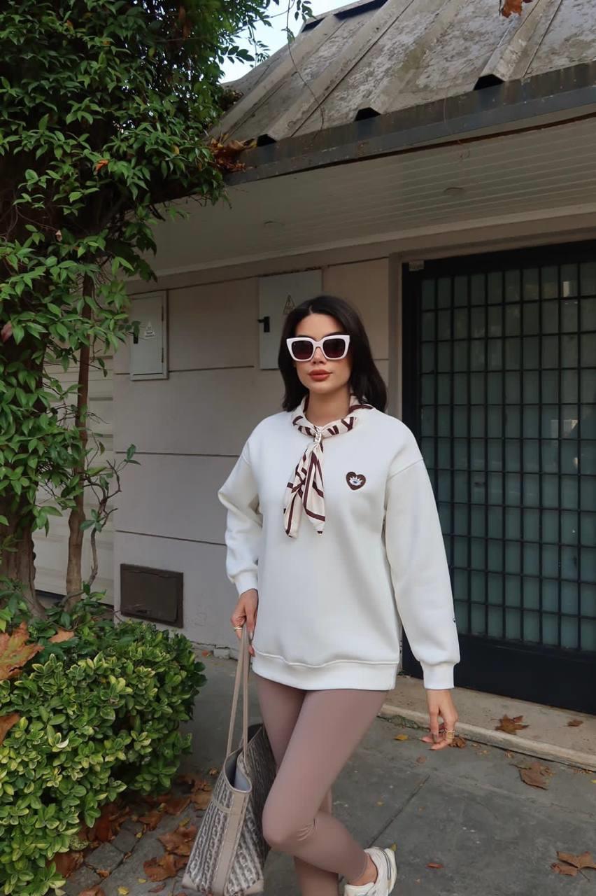 5819 Göz Baskılı Fular Detay Bisiklet Yaka Sweatshirt
