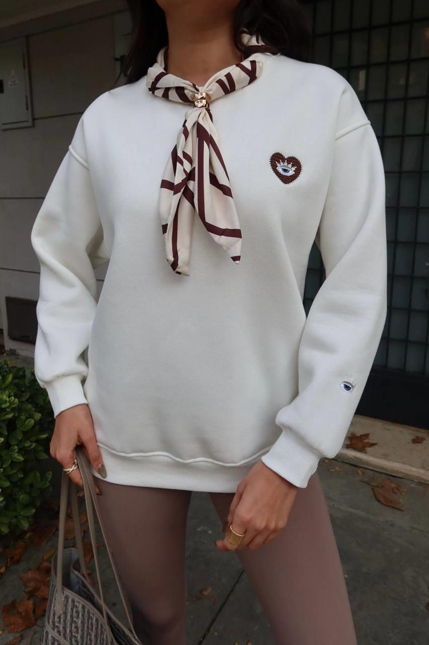 5819 Göz Baskılı Fular Detay Bisiklet Yaka Sweatshirt