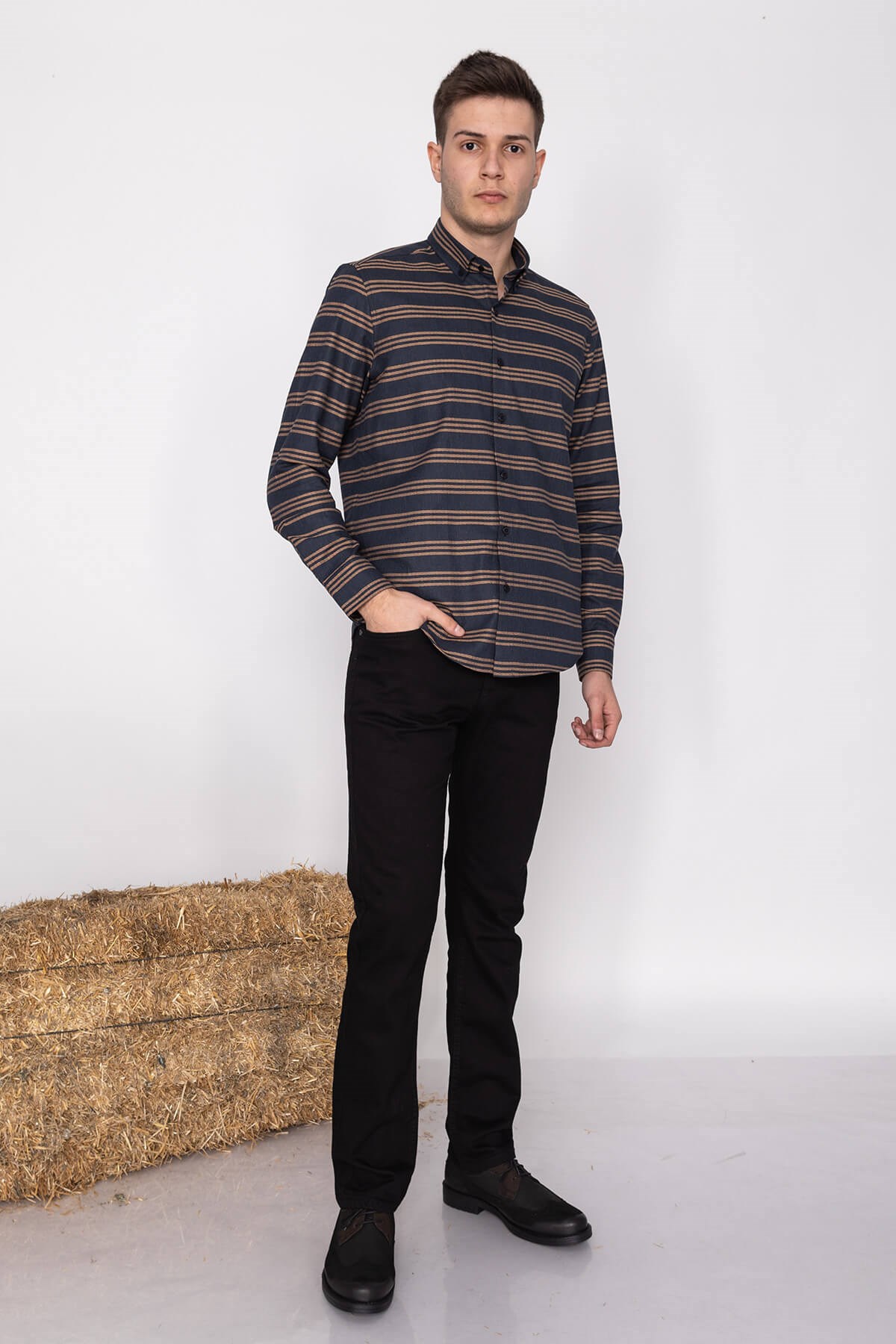 5925 SF VİP MASSİMO YALDIZ ŞERİTLİ DESENLİ GÖMLEK