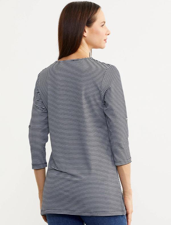 60003 Çizgili Yaka Düğmeli Truvakar Kol Tshirt