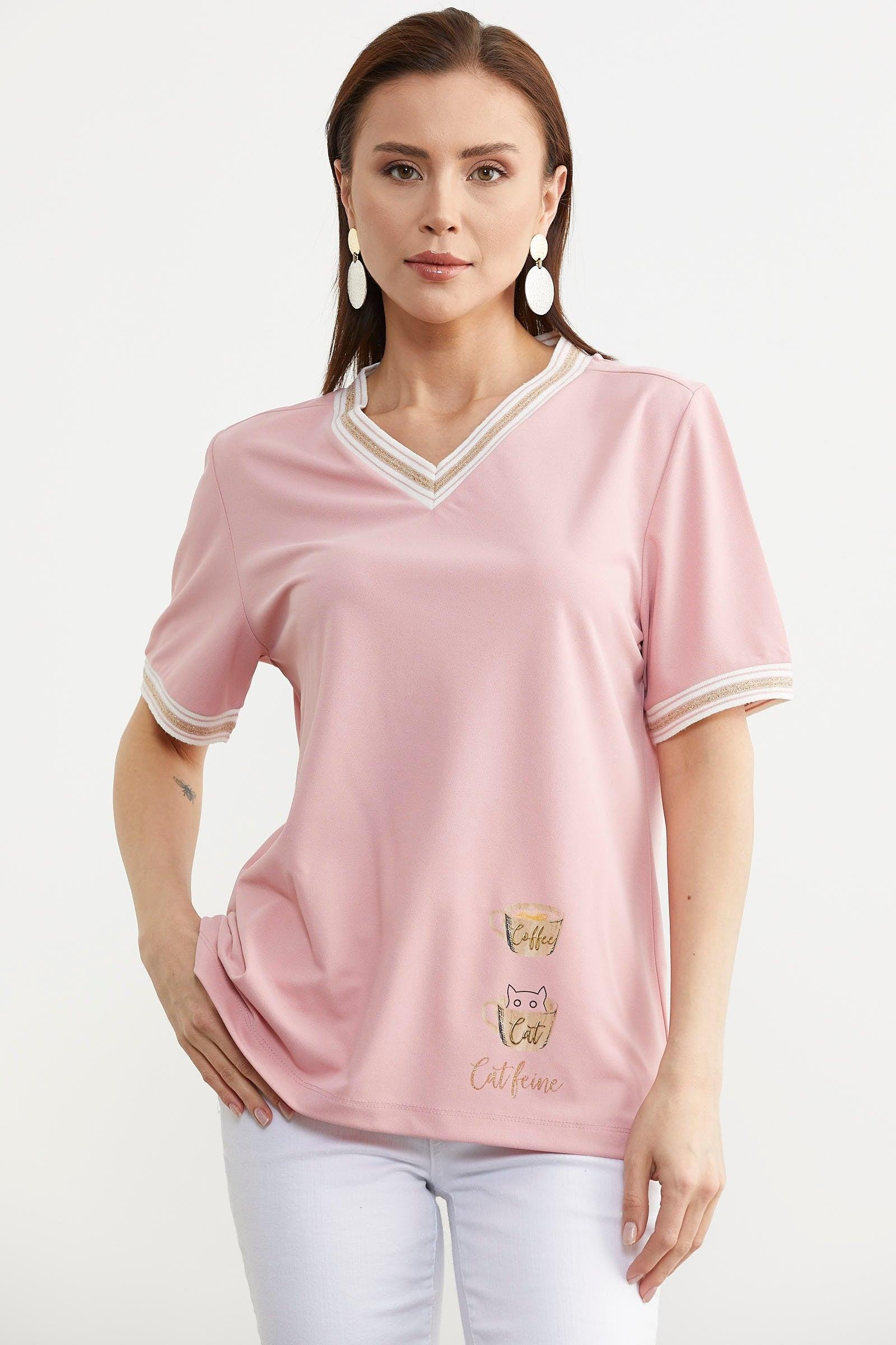 60024 Vyaka Triko Detay Simli Baskılı Tshirt