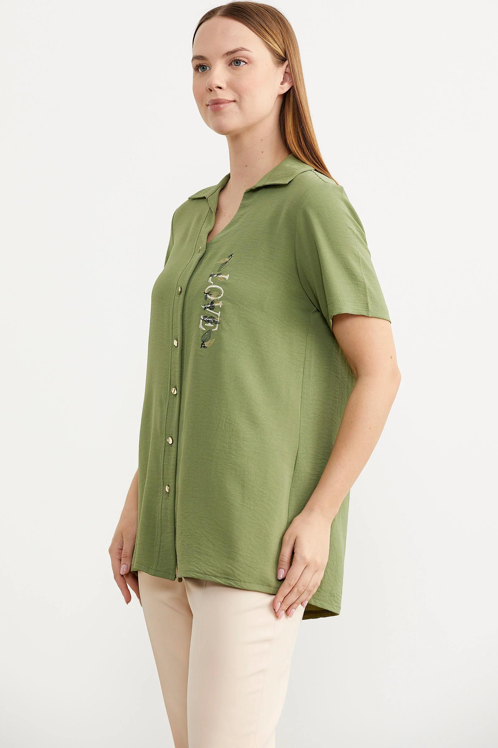 60028 Nakış Detaylı Truvakar Kol Krep Gömlek