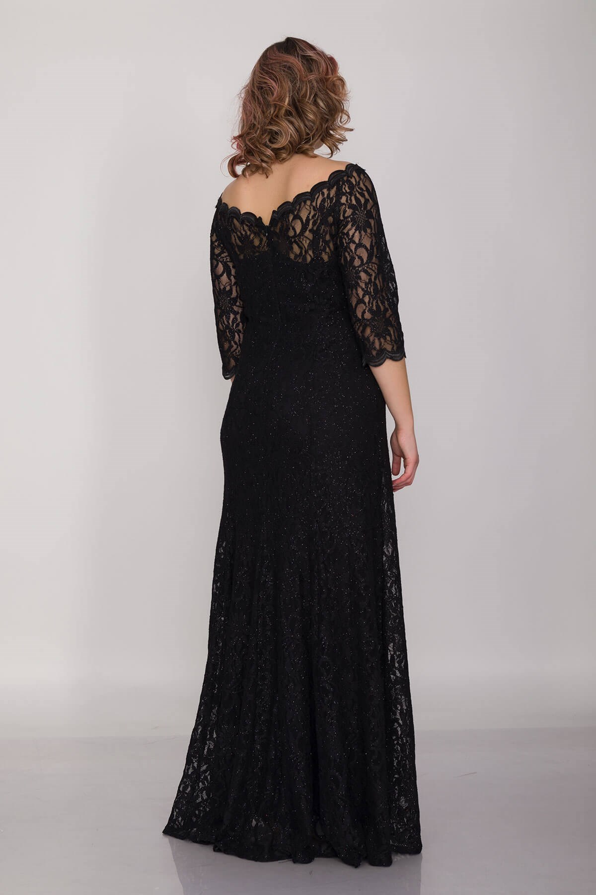 6032 BB Madonna Yaka Simli Dantel Truv.Kol Uzun Abiye