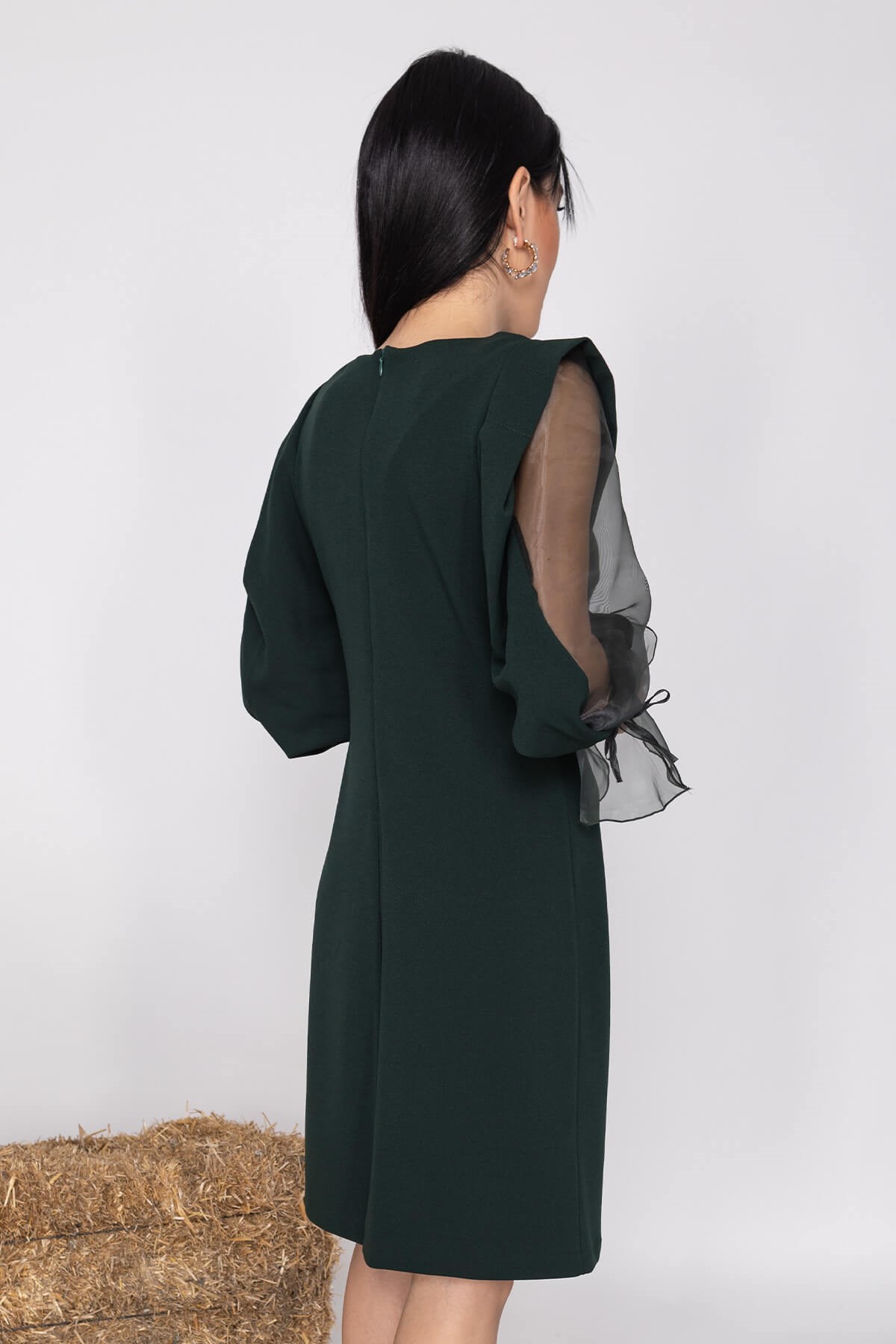 60627 Kolları Organze Tül Krep Elbise