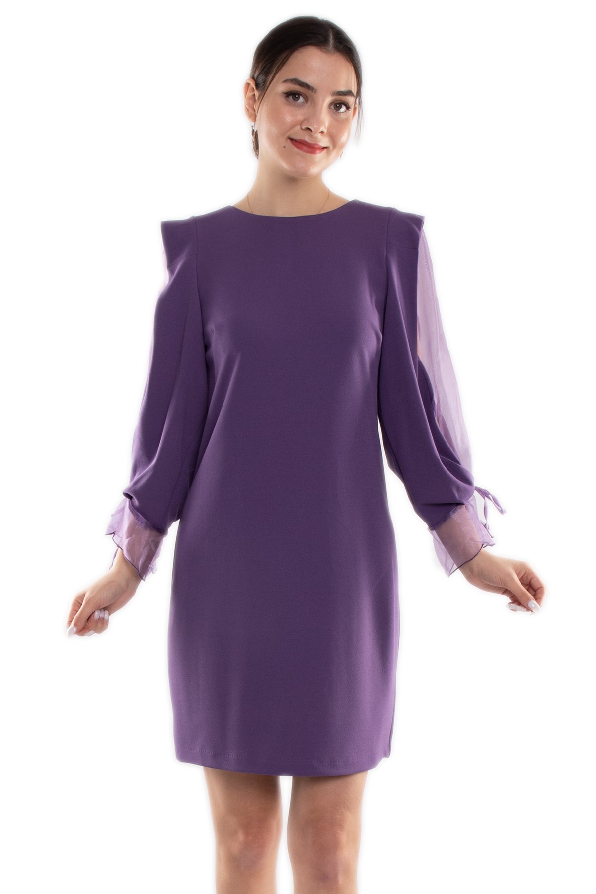 60627 Kolları Organze Tül Krep Elbise