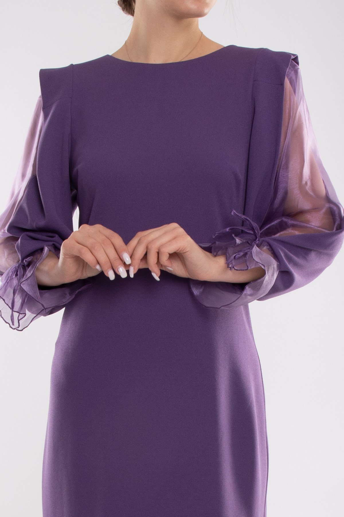 60627 Kolları Organze Tül Krep Elbise