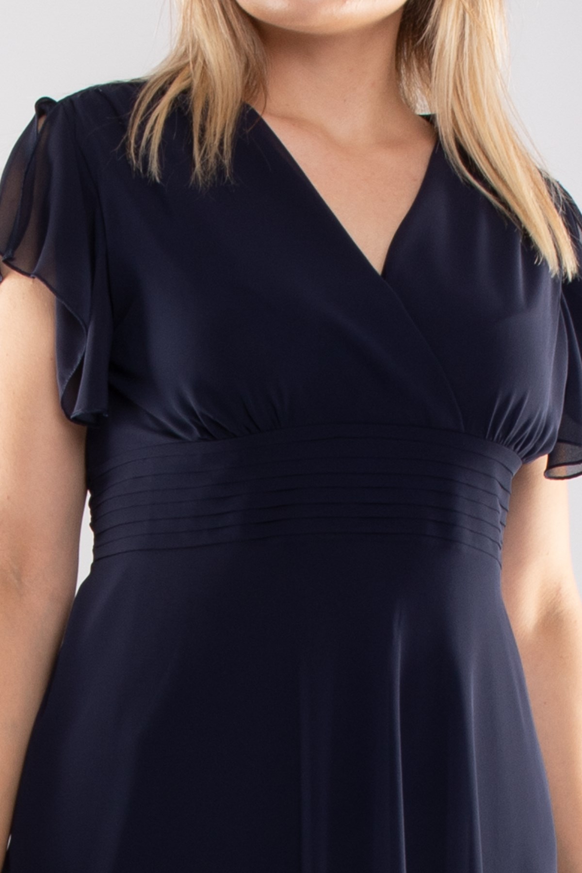 6065.5 Tam Seri Kruvaze Yaka Kısa Şifon Elbise