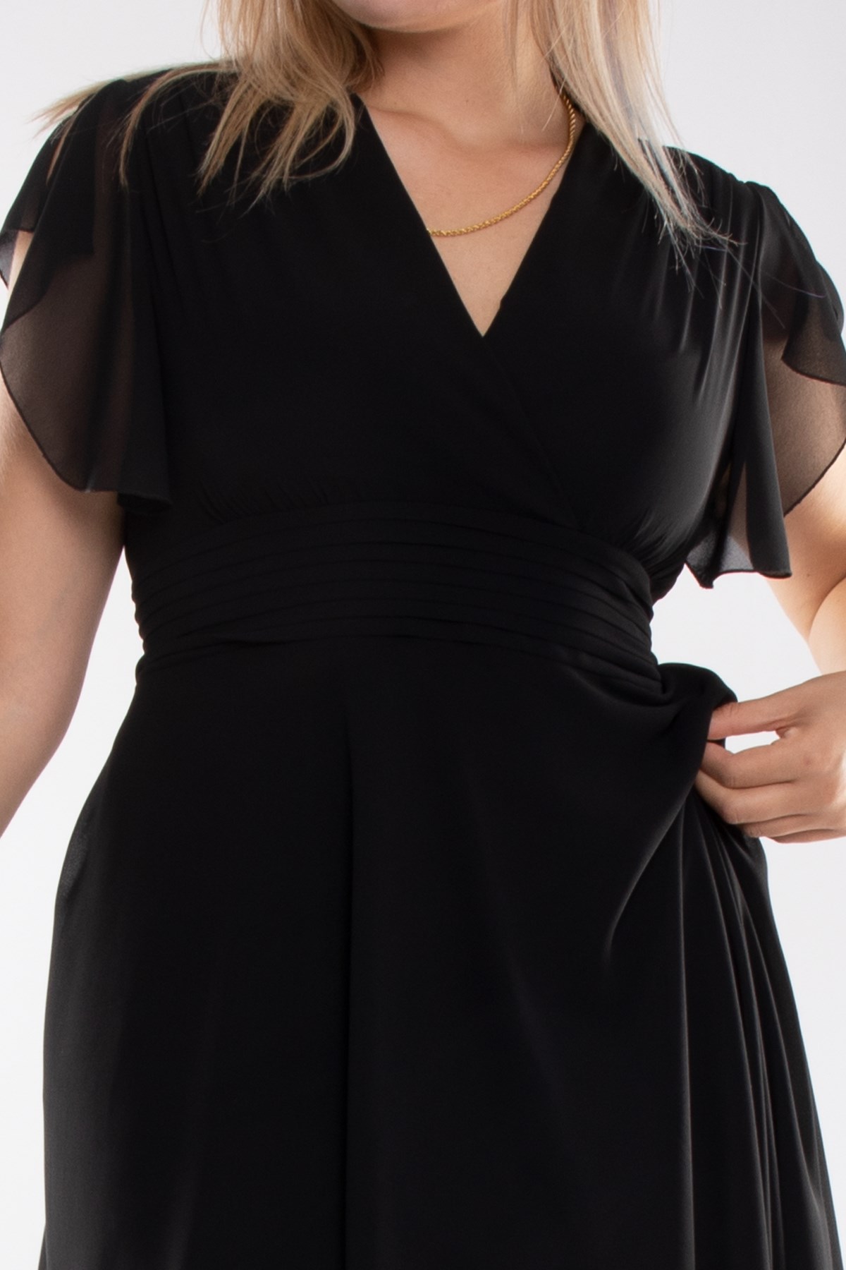 6065.5 Tam Seri Kruvaze Yaka Kısa Şifon Elbise