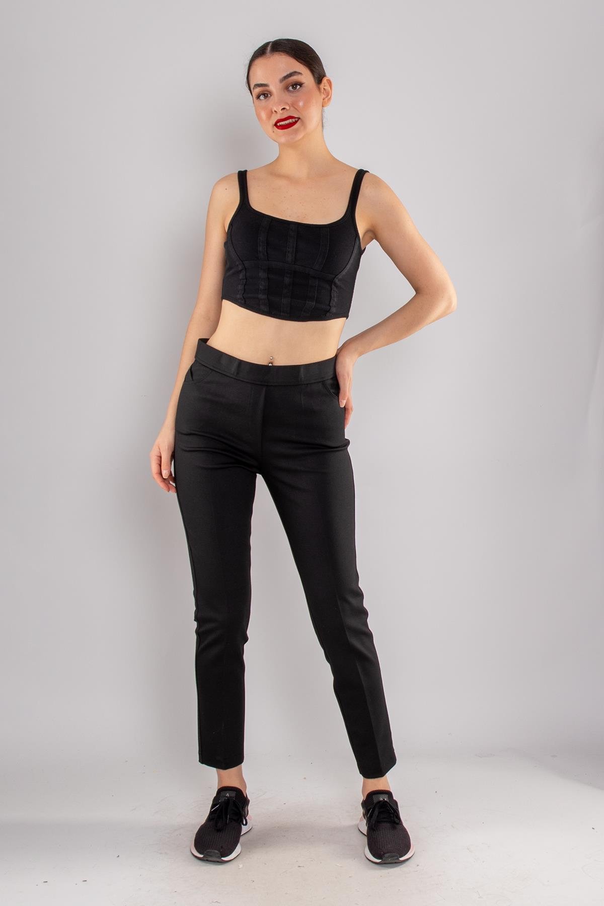 6084 Büyük Beden Cepli Dar Paça Kumaş Pantolon