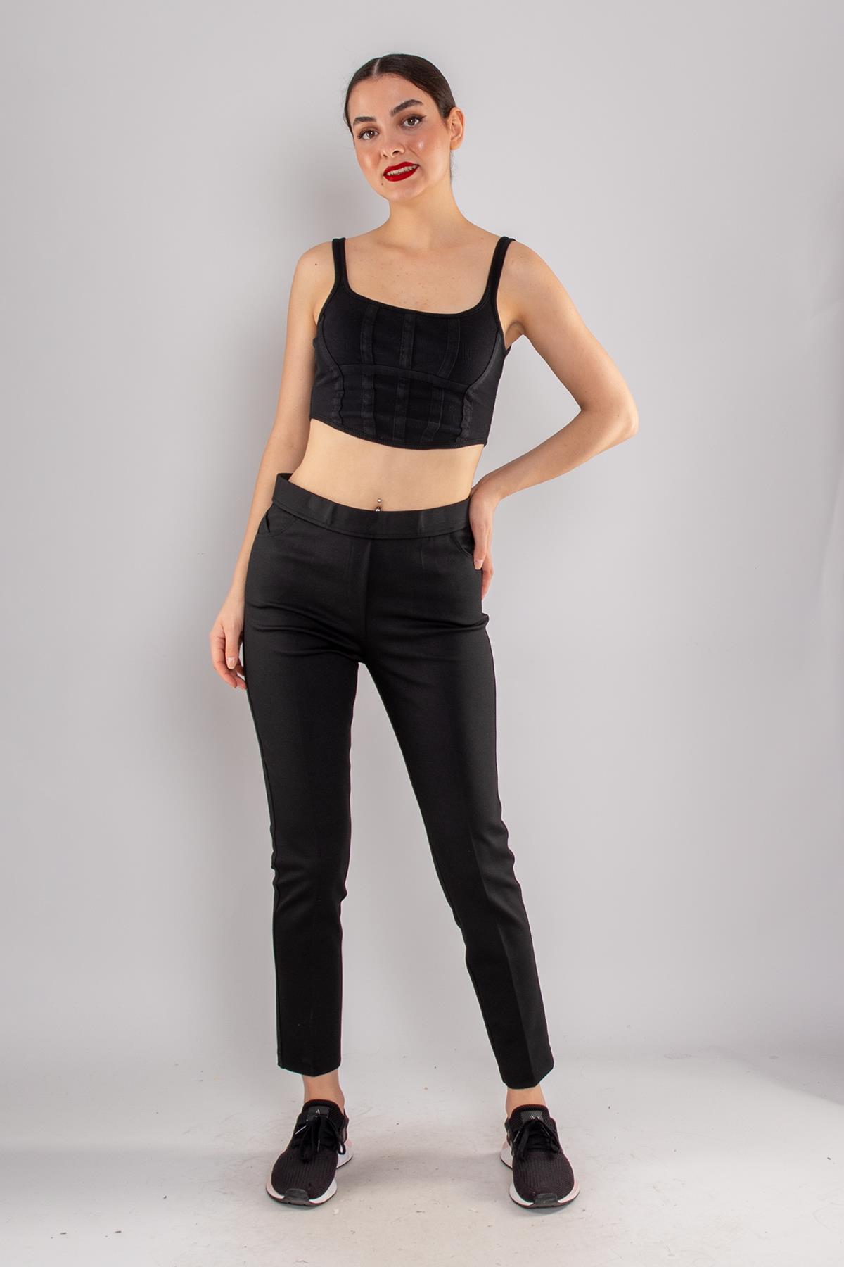 6084 Büyük Beden Cepli Dar Paça Kumaş Pantolon