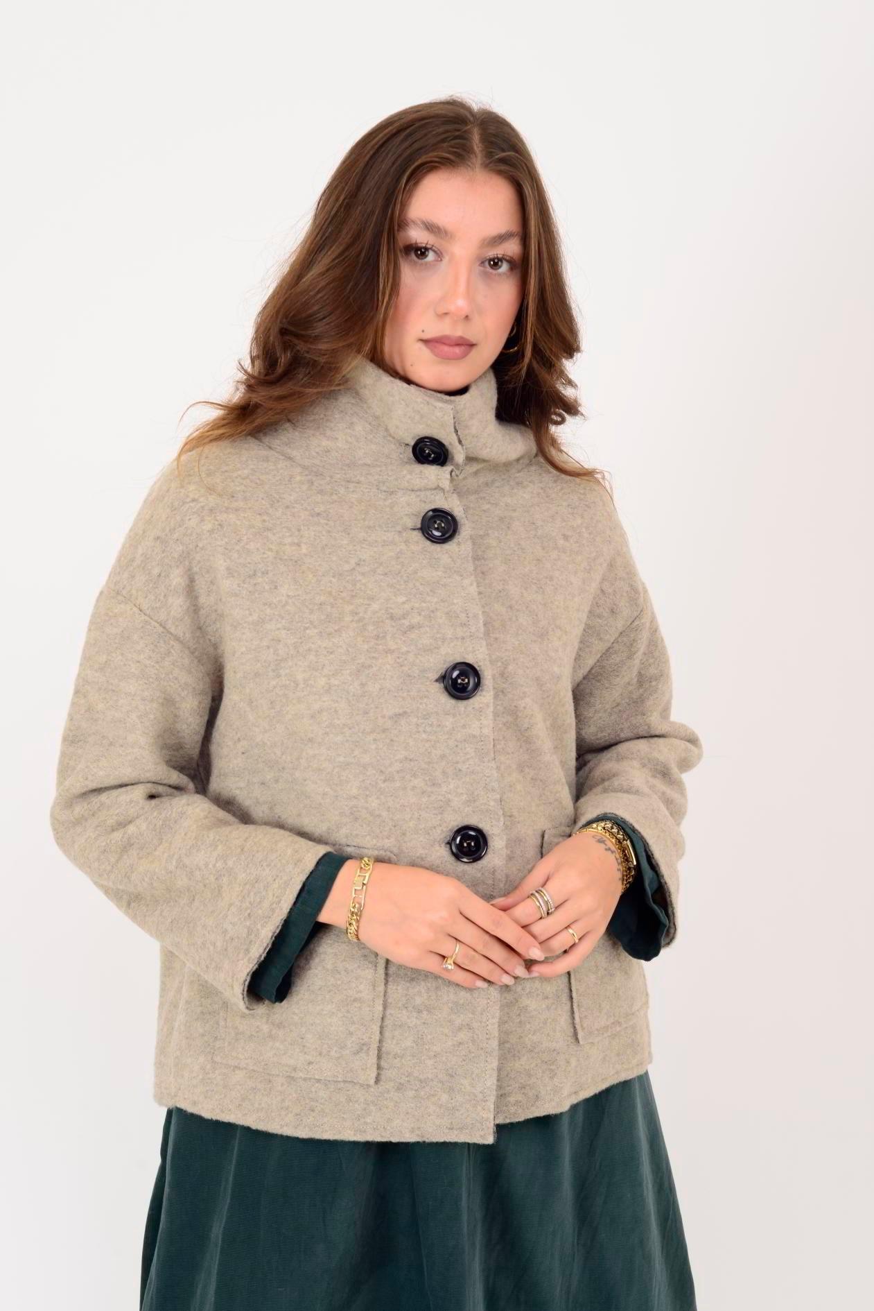 60940 Asimetrik Düğmeli Keçe Kaban