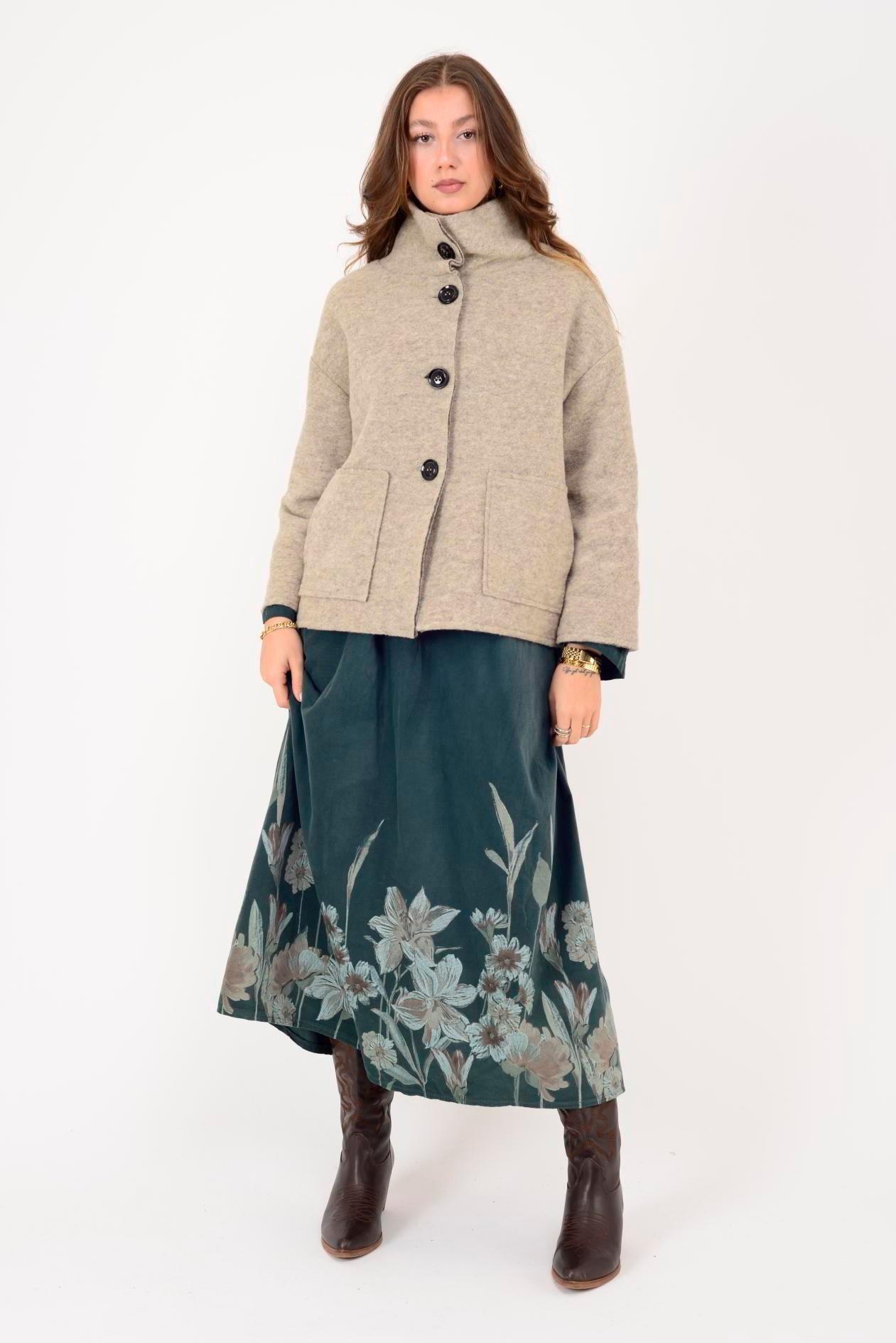 60940 Asimetrik Düğmeli Keçe Kaban