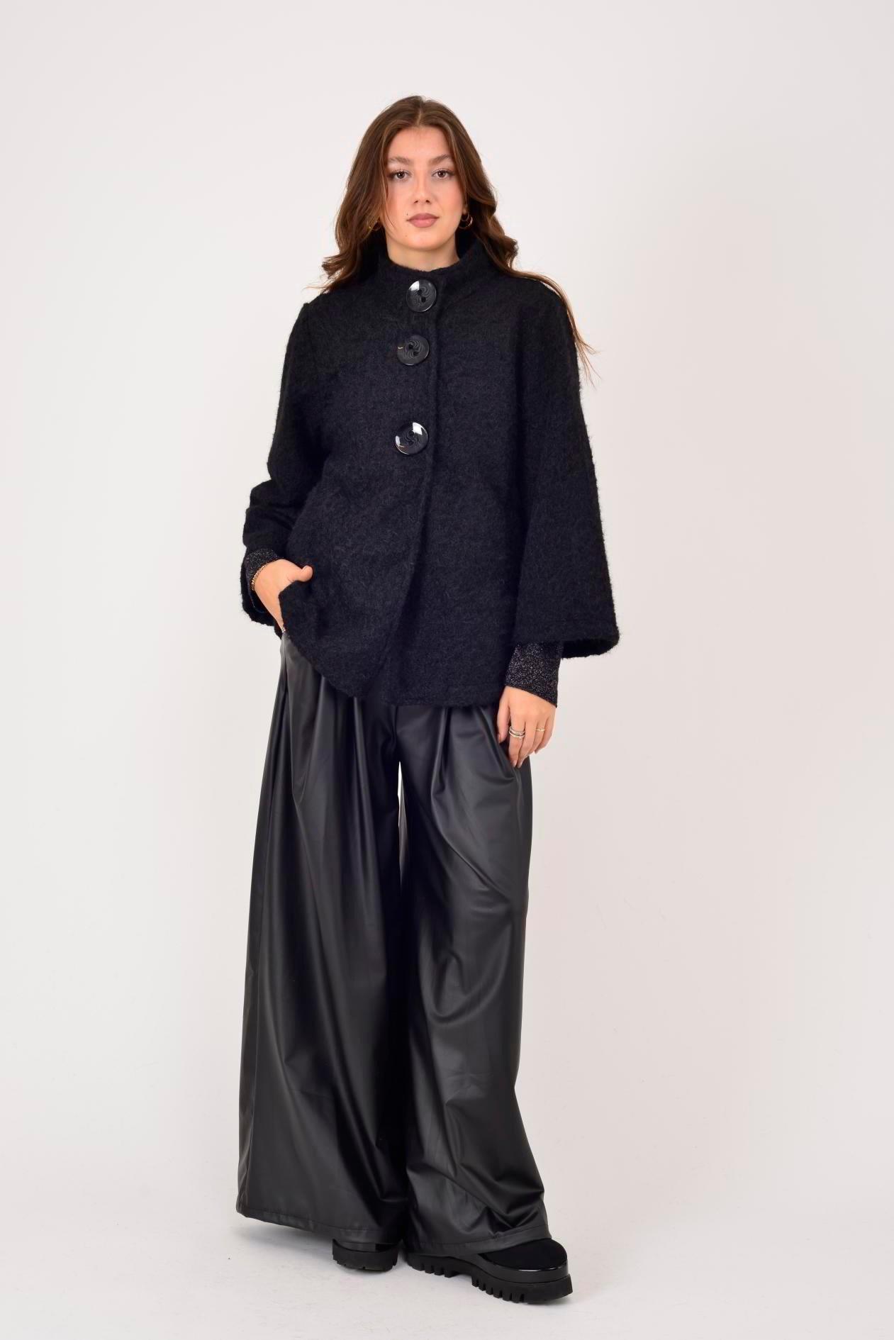 60940 Asimetrik Düğmeli Keçe Kaban