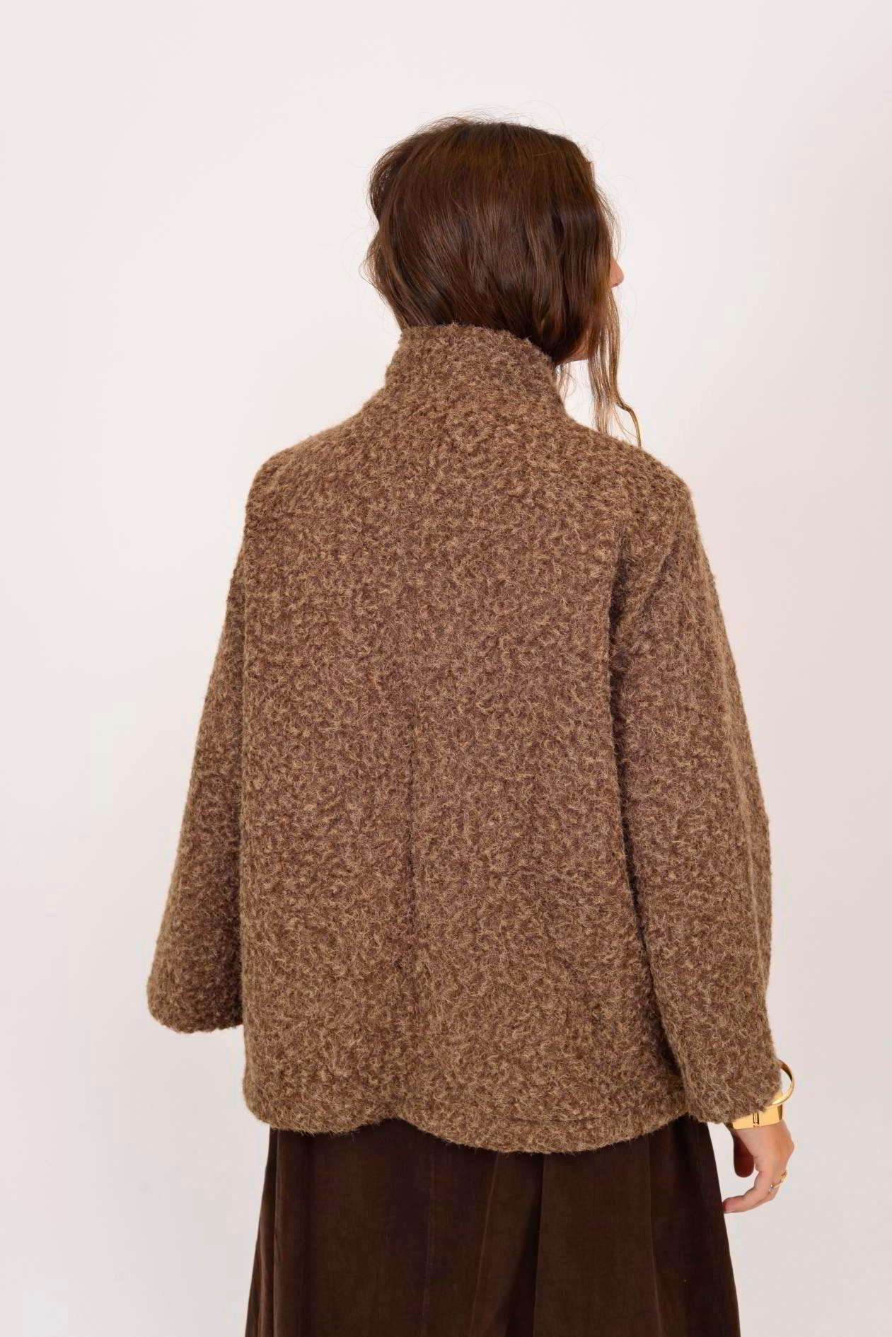 60940 Asimetrik Düğmeli Keçe Kaban