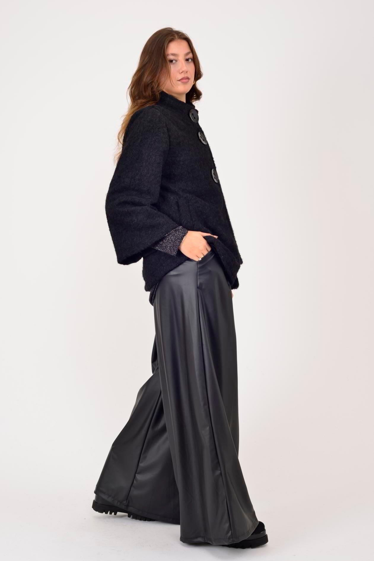 60940 Asimetrik Düğmeli Keçe Kaban