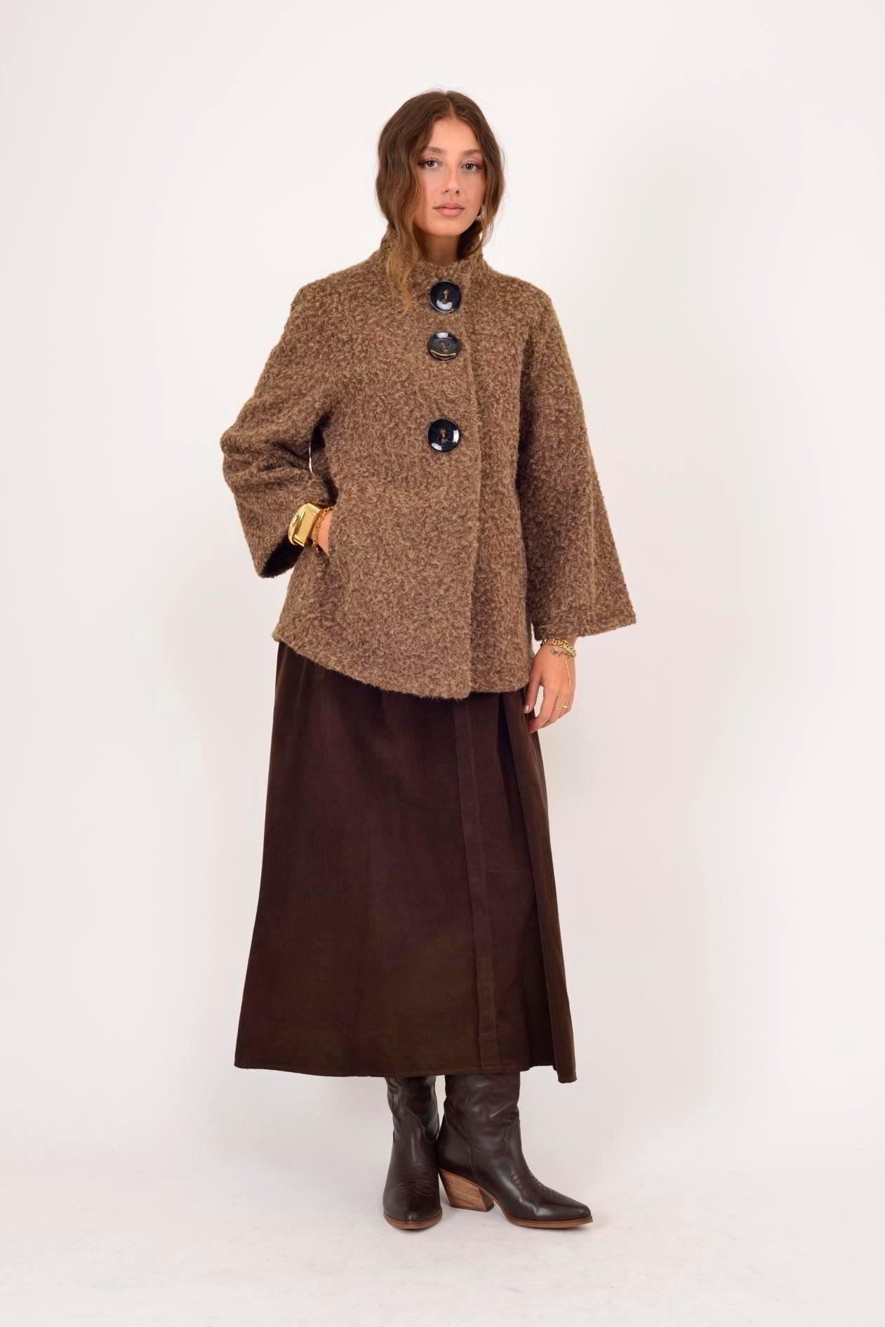 60940 Asimetrik Düğmeli Keçe Kaban