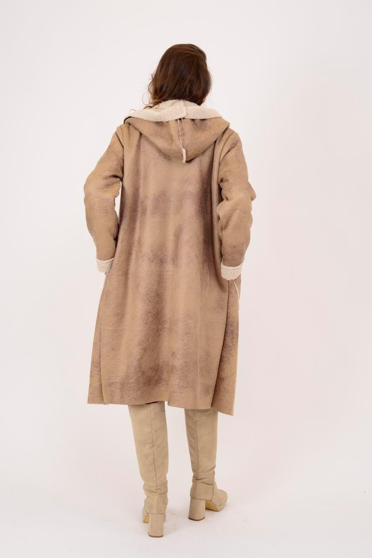 60949 Kürklü Fermuarlı Nubuk Kapüşonlu Kaban